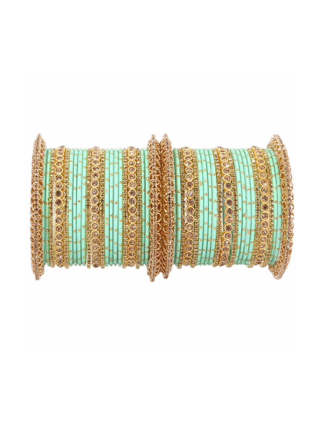 

NMII Set Of 46 Gold-Plated Zircon-Studded Chuda Bangles, Green