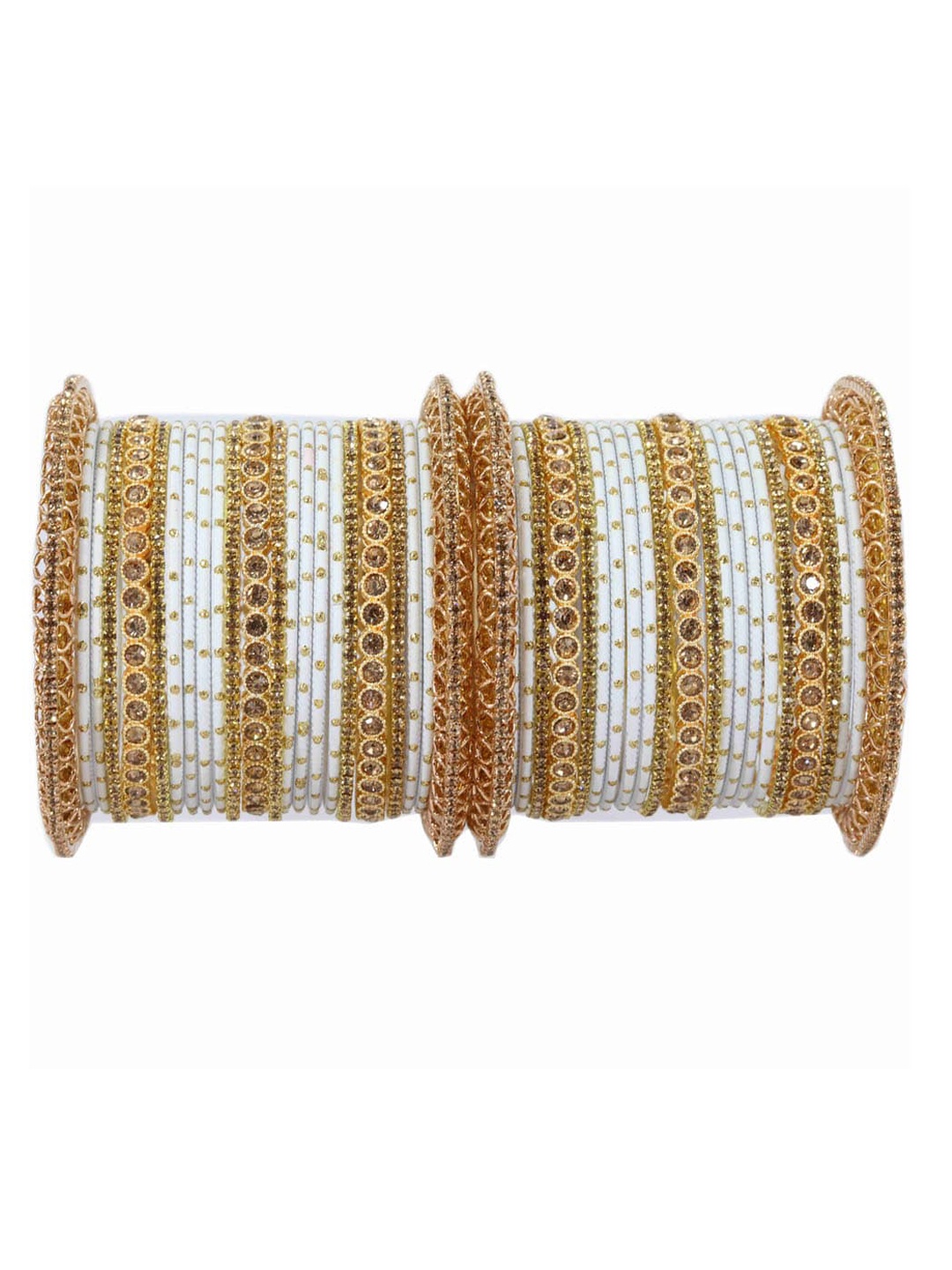 

NMII Set Of 46 Gold-Plated Zircon-Studded Chuda Bangles, White