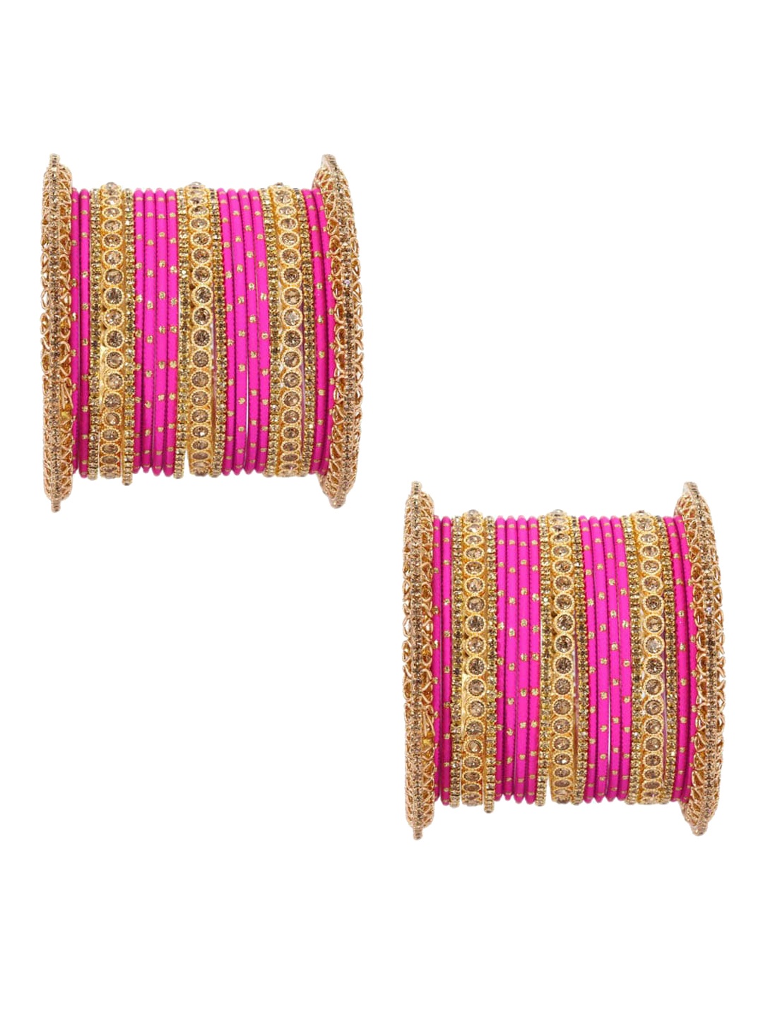 

NMII Set Of 46 Gold-Plated Zircon-Studded Chuda Bangles, Fuchsia