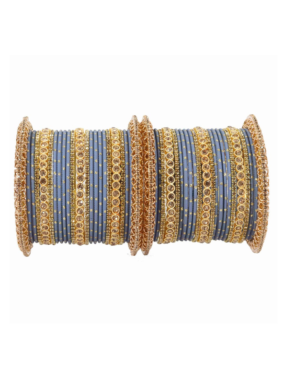 

NMII Set Of 46 Gold-Plated Zircon-Studded Chuda Bangles, Grey