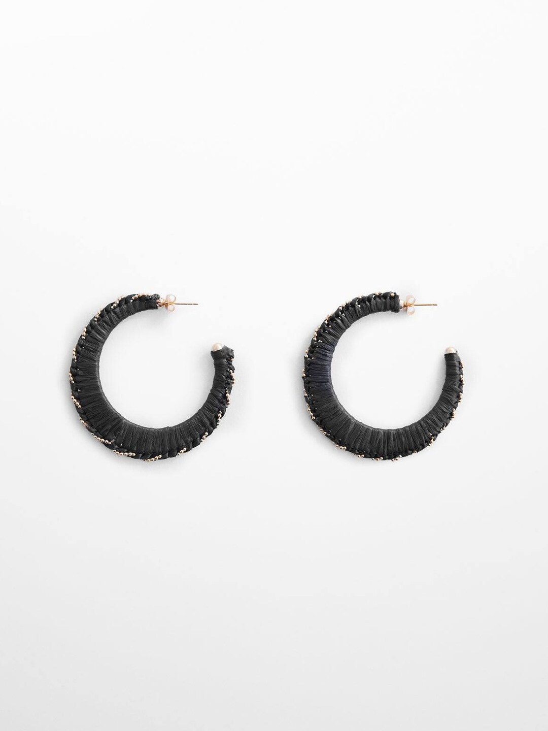 

MANGO Women Beads Studded Circular-Shaped Half Hoop Earrings, Black