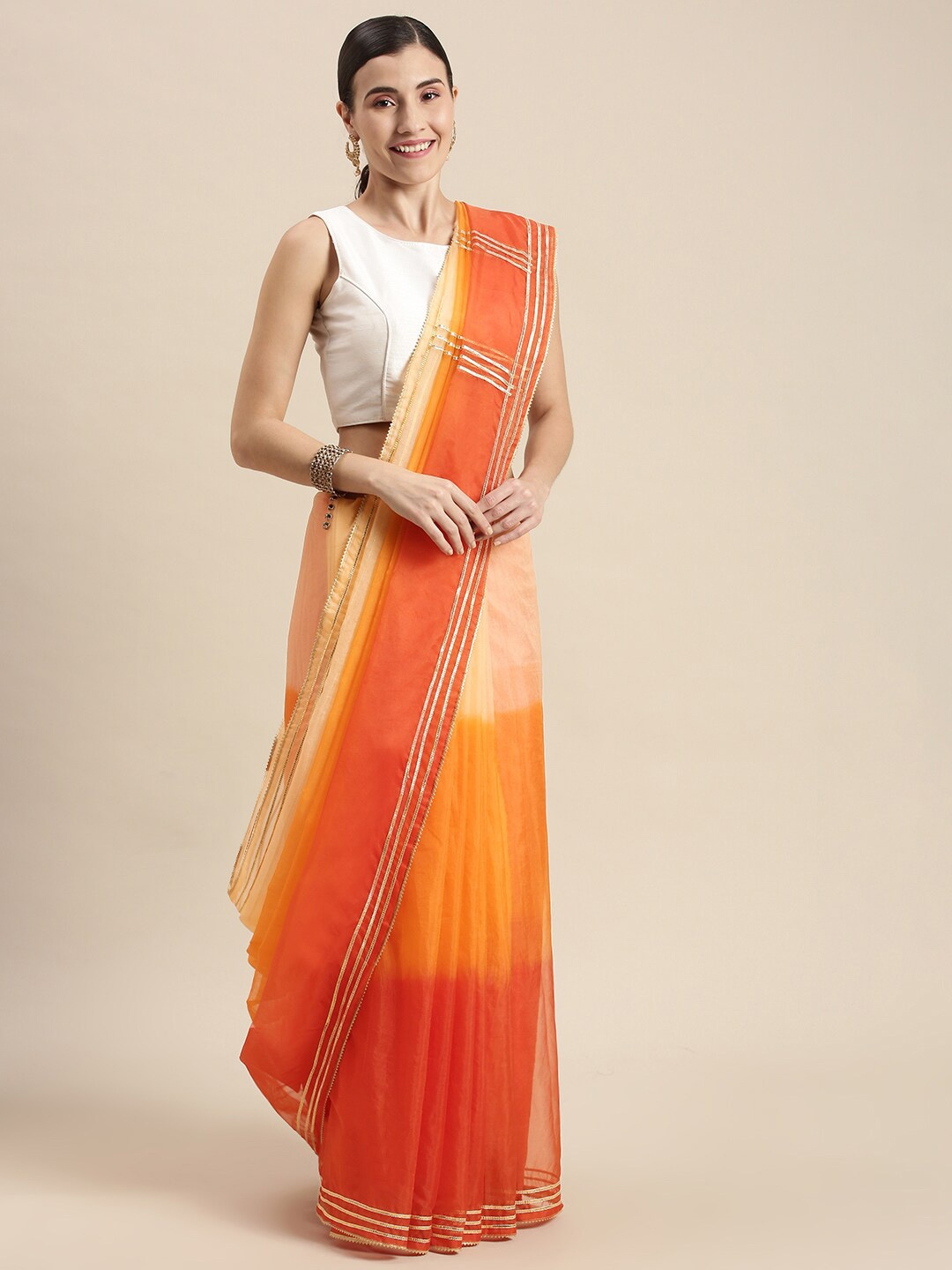 

Geroo Jaipur Ombre Zari Organza Saree, Orange