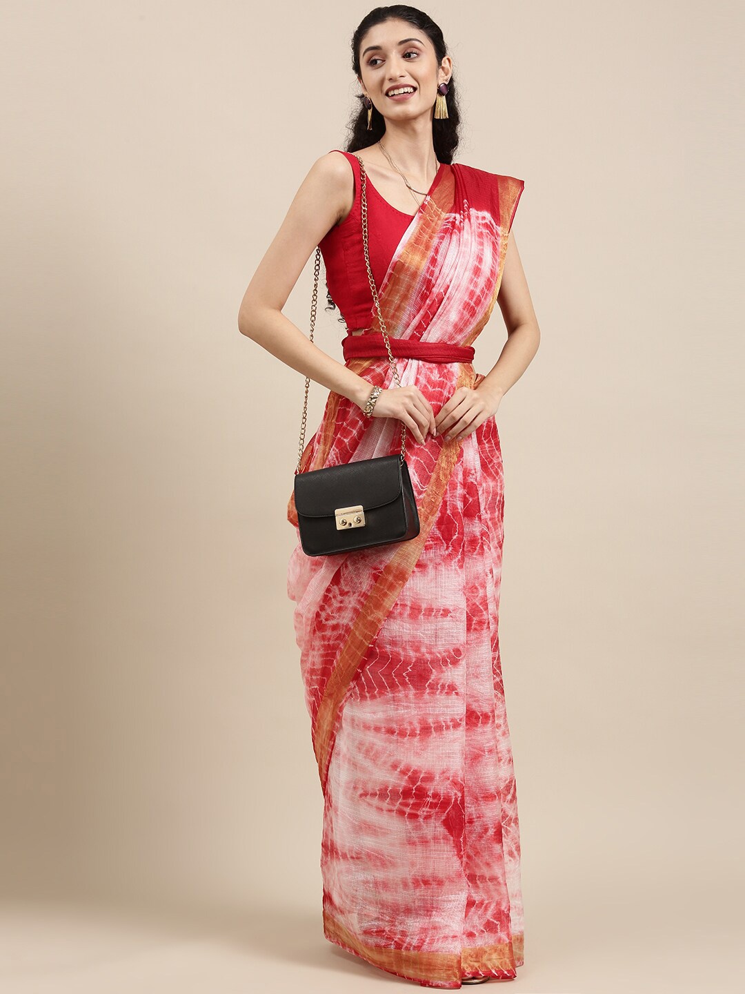 

Geroo Jaipur Shibori Tie and Dye Zari kota Saree, Red