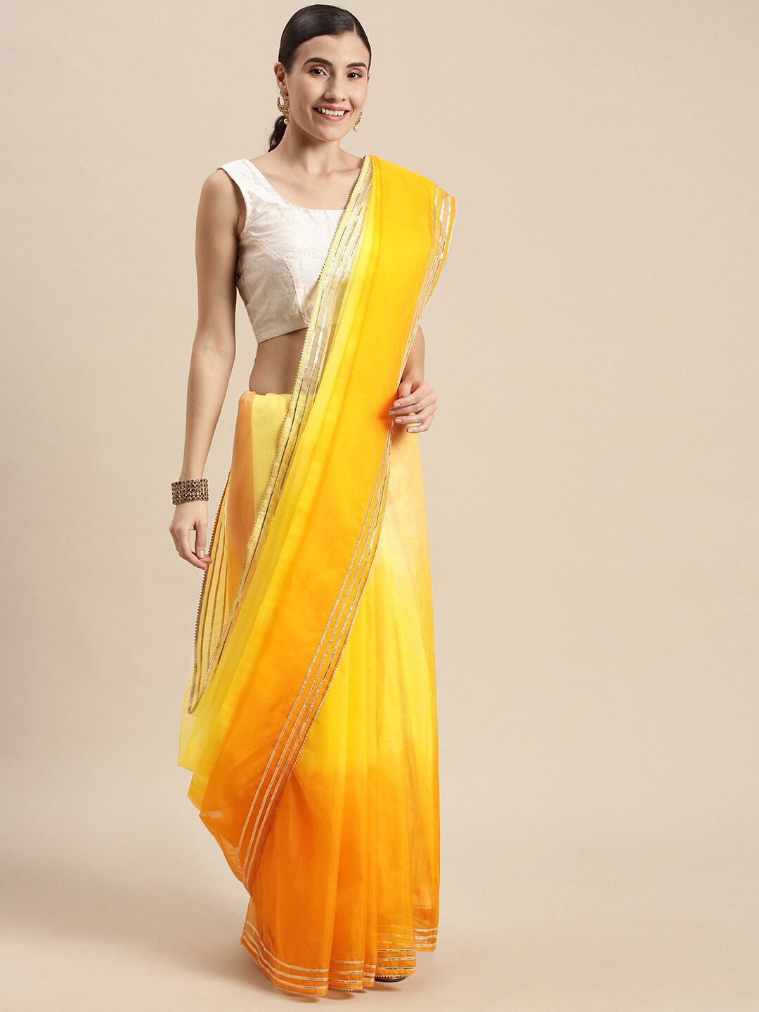 

Geroo Jaipur Ombre Dyed Organza Saree, Yellow