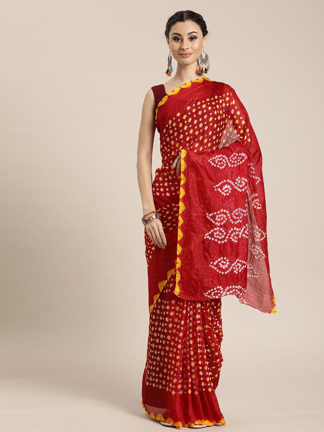 

Geroo Jaipur Art Silk Bandhani Saree, Red