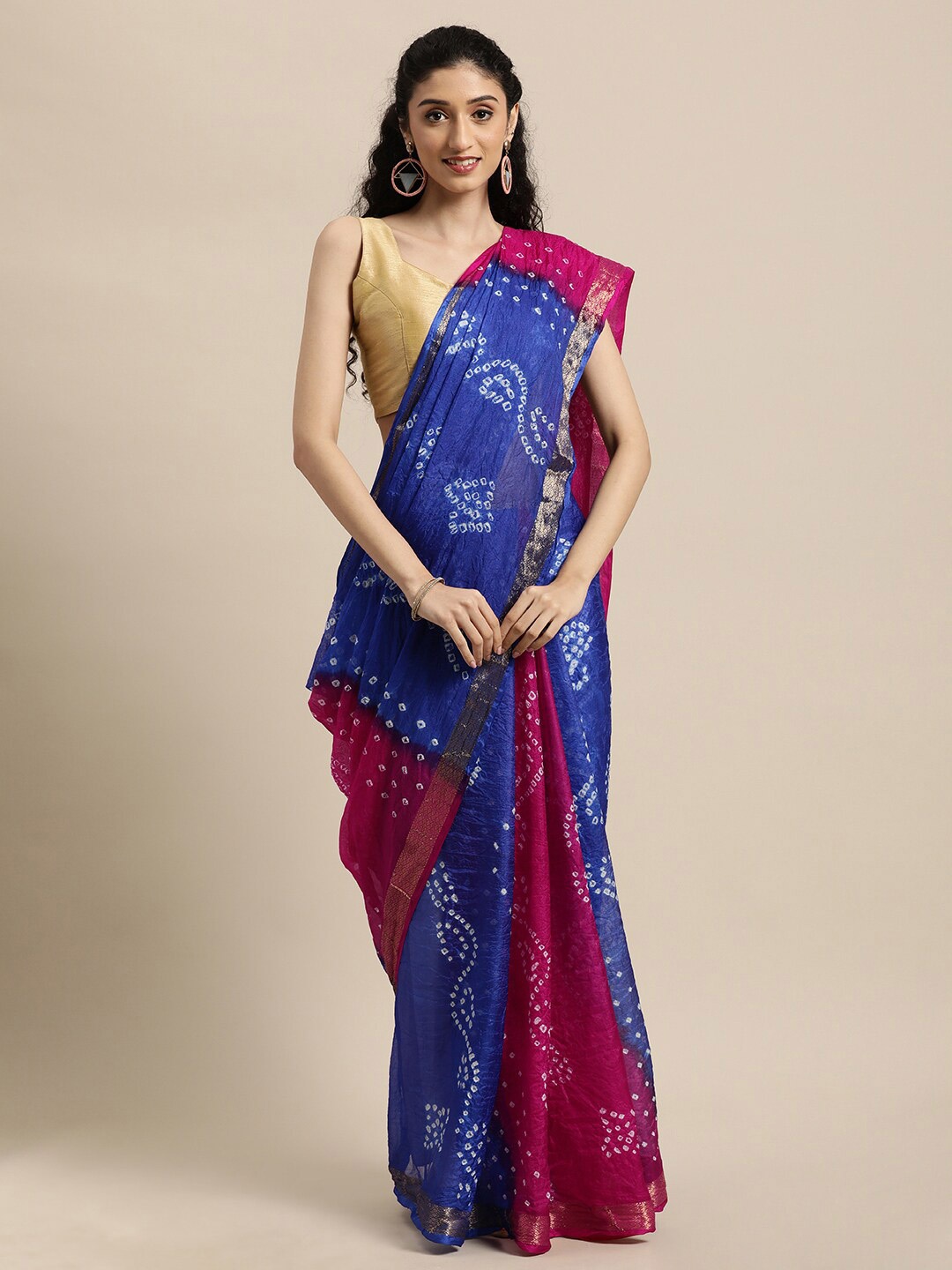 

Geroo Jaipur Bandhani Zari Art Silk Saree, Pink