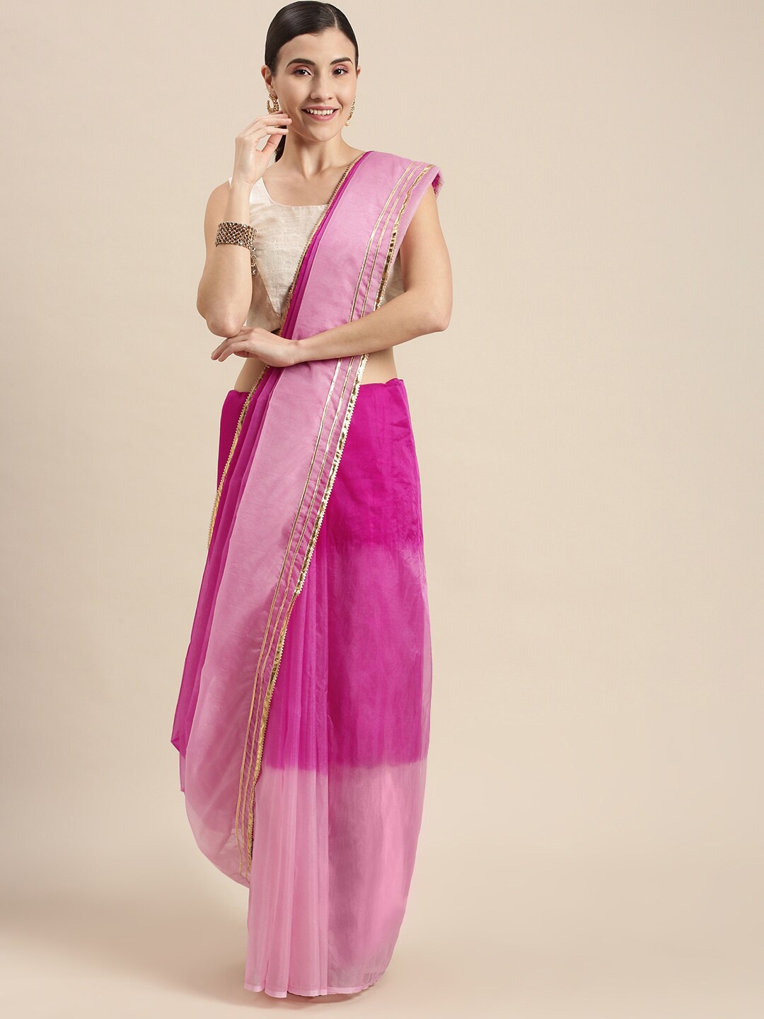 

Geroo Jaipur Ombre Gotta Patti Organza Saree, Pink