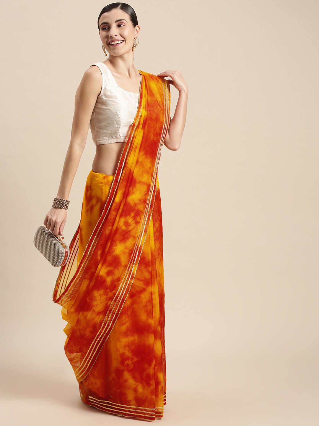

Geroo Jaipur Bandhani Zari Organza Saree, Yellow