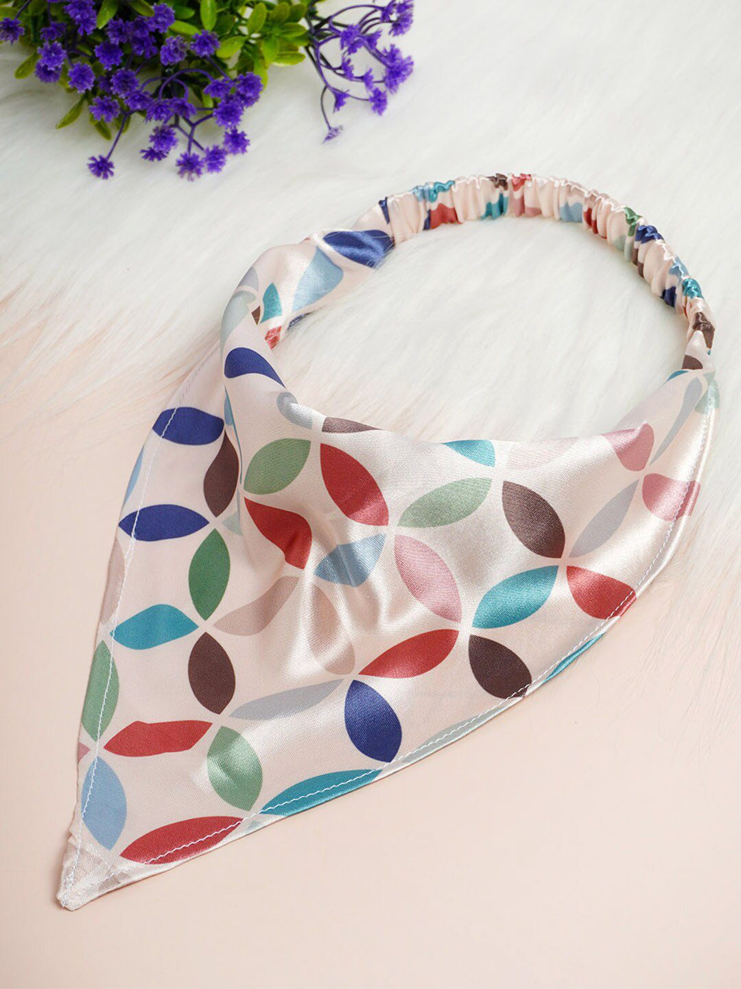 

Ferosh Women Geometric Printed Bandana Hairband, Cream