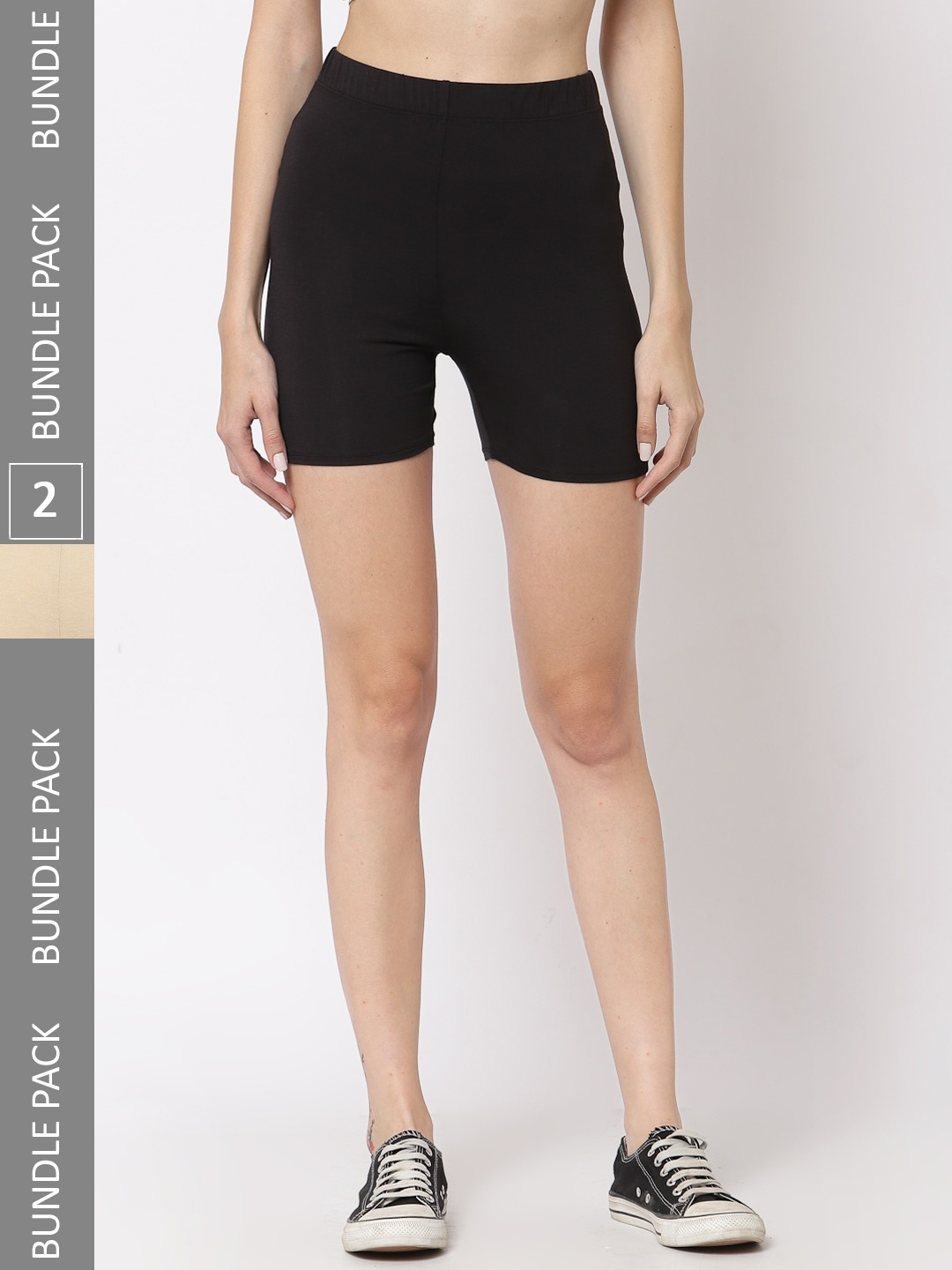 

YOONOY Women Pack of 2 Skinny Fit Bamboo Lycra Cycling Shorts, Black