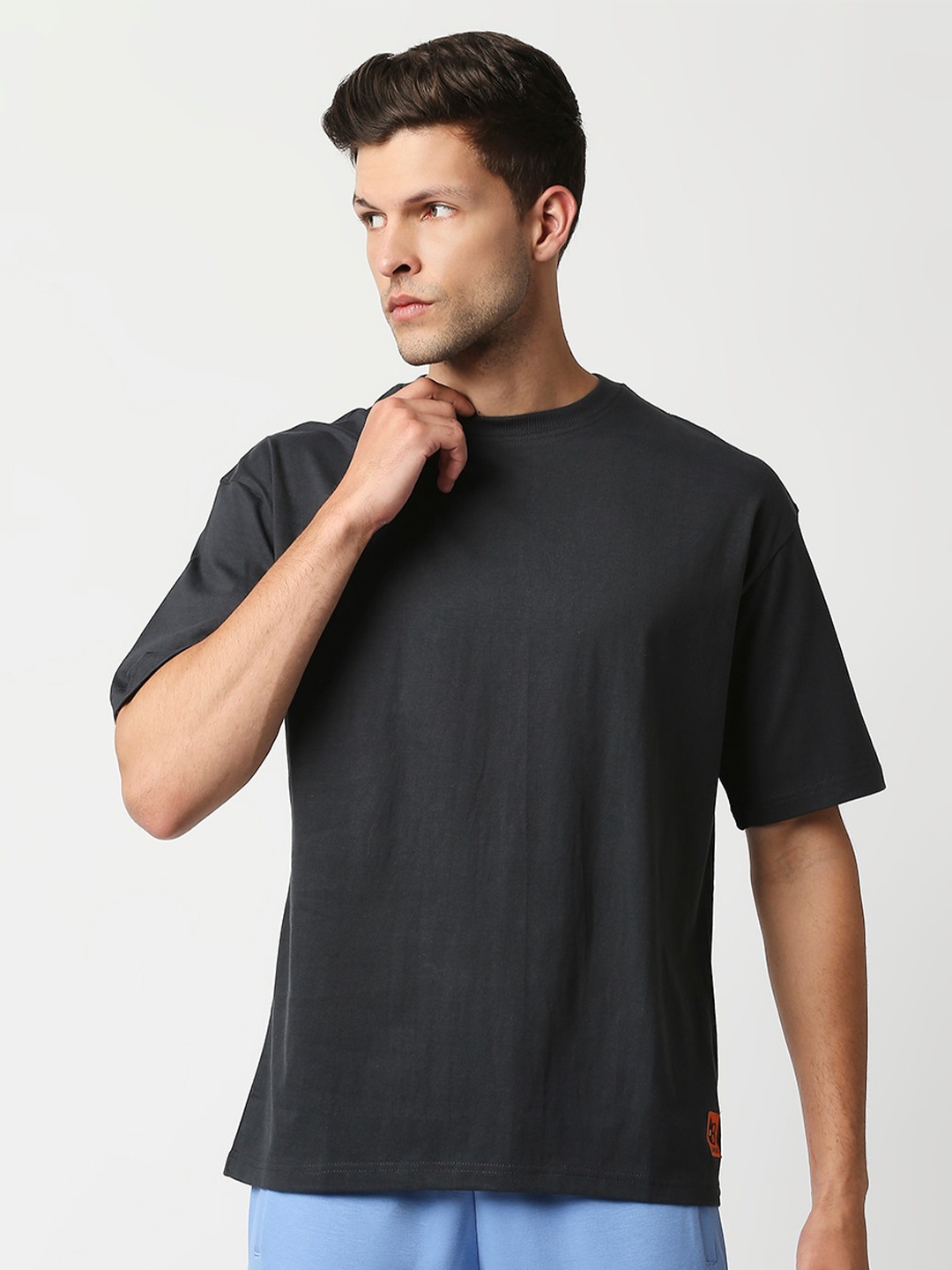

Blamblack Plus Size Round Neck Cotton T-shirt, Grey