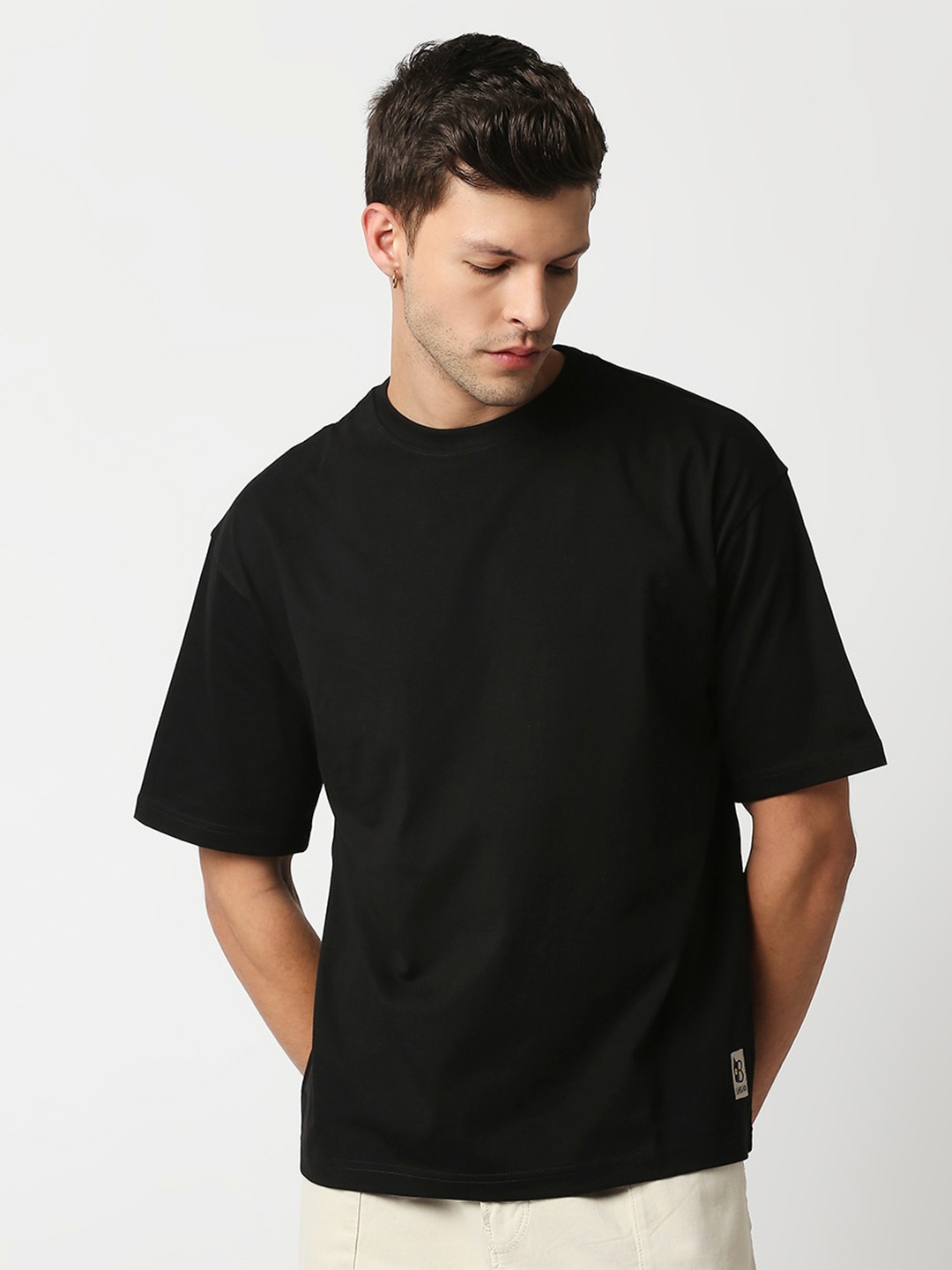 

Blamblack Plus Size Round Neck Cotton T-shirt, Black