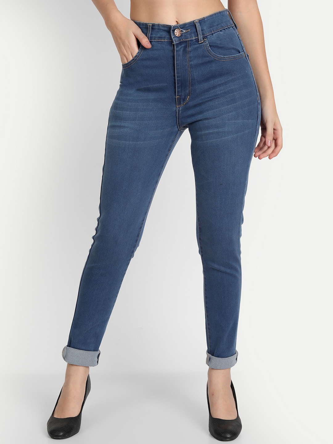 

AngelFab Women Jean Skinny Fit High-Rise Light Fade Stretchable Cotton Jeans, Blue