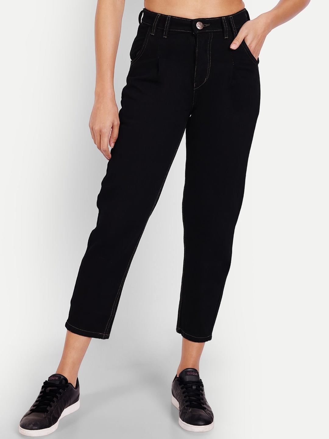 

AngelFab Women Jean Straight Fit High-Rise Jeans, Black