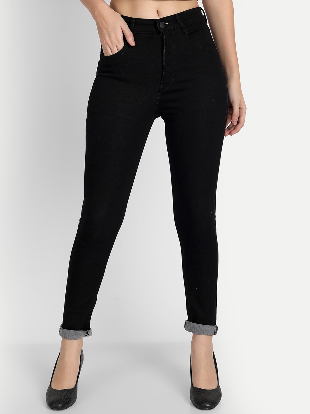 

AngelFab Women Jean Skinny Fit High-Rise Stretchable Cotton Jeans, Black