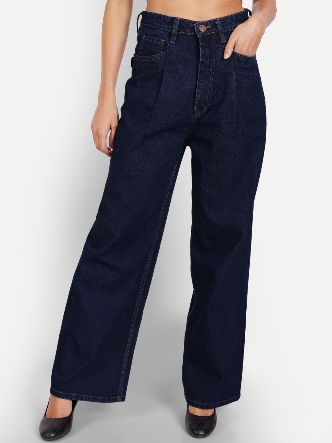 

AngelFab Women Jean Wide Leg High-Rise Cotton Jeans, Blue