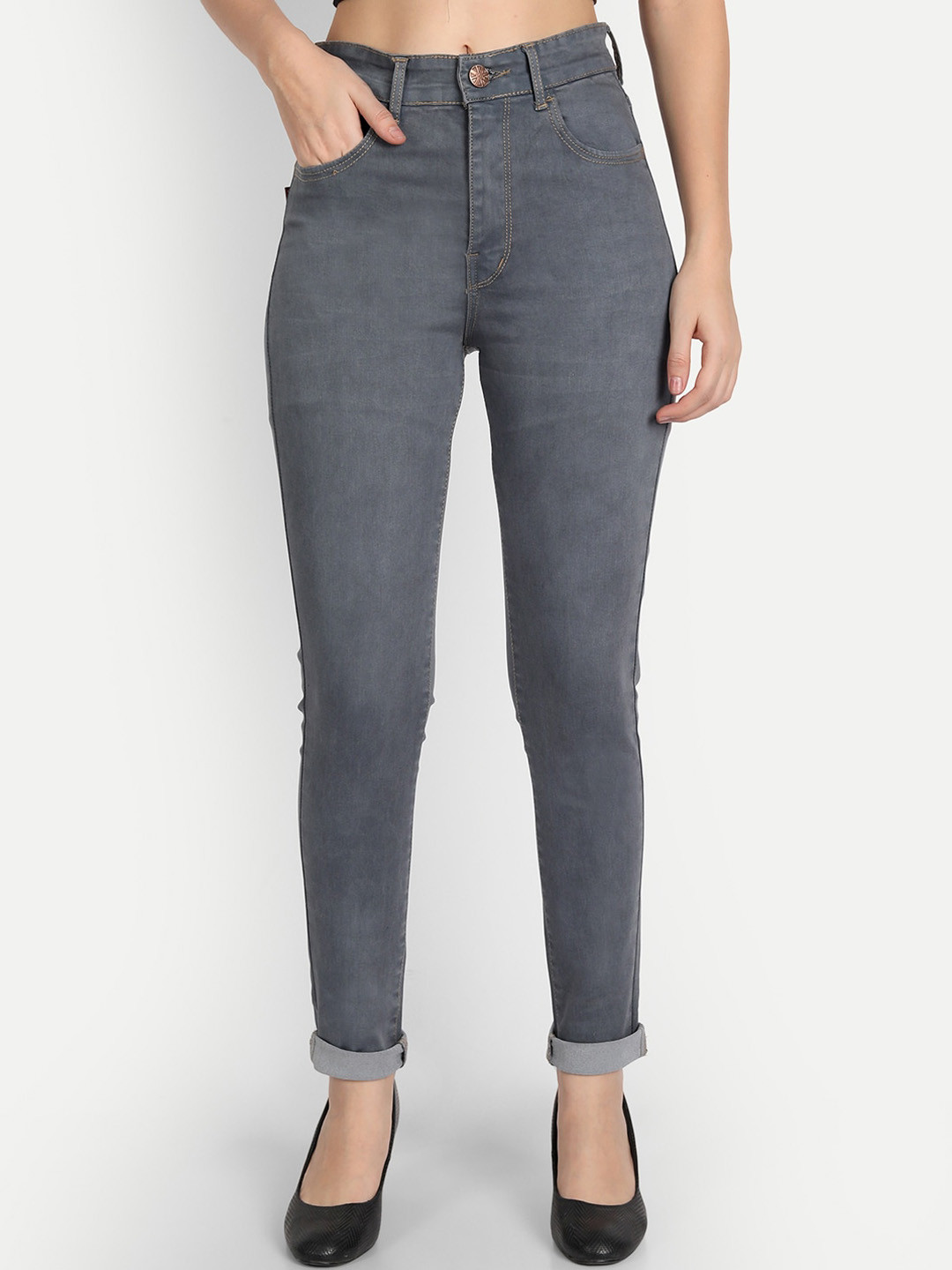 

AngelFab Women Jean Skinny Fit High-Rise Stretchable Cotton Jeans, Grey