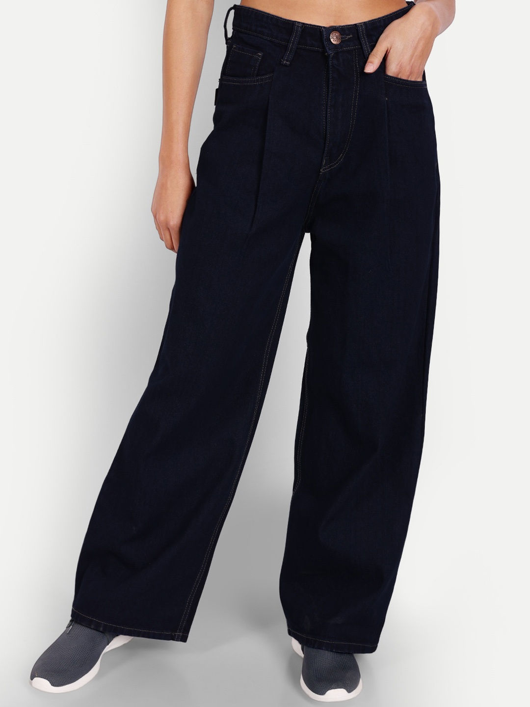 

AngelFab Women Jean Wide Leg High-Rise Cotton Jeans, Navy blue
