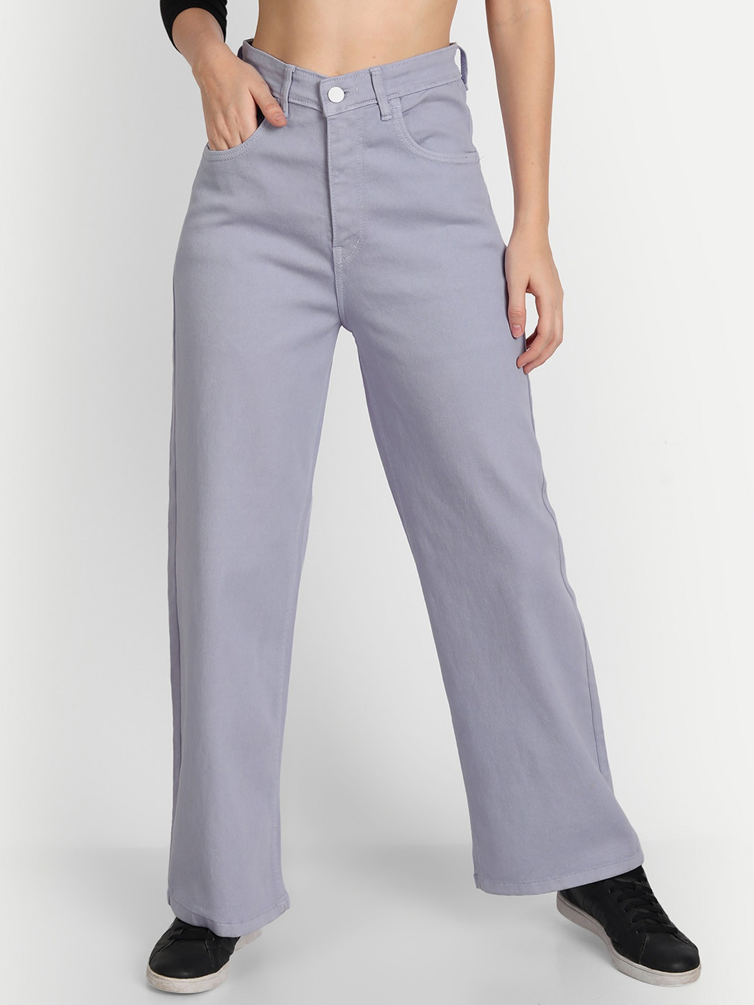 

AngelFab Women Jean Wide Leg High-Rise Cotton Jeans, Purple
