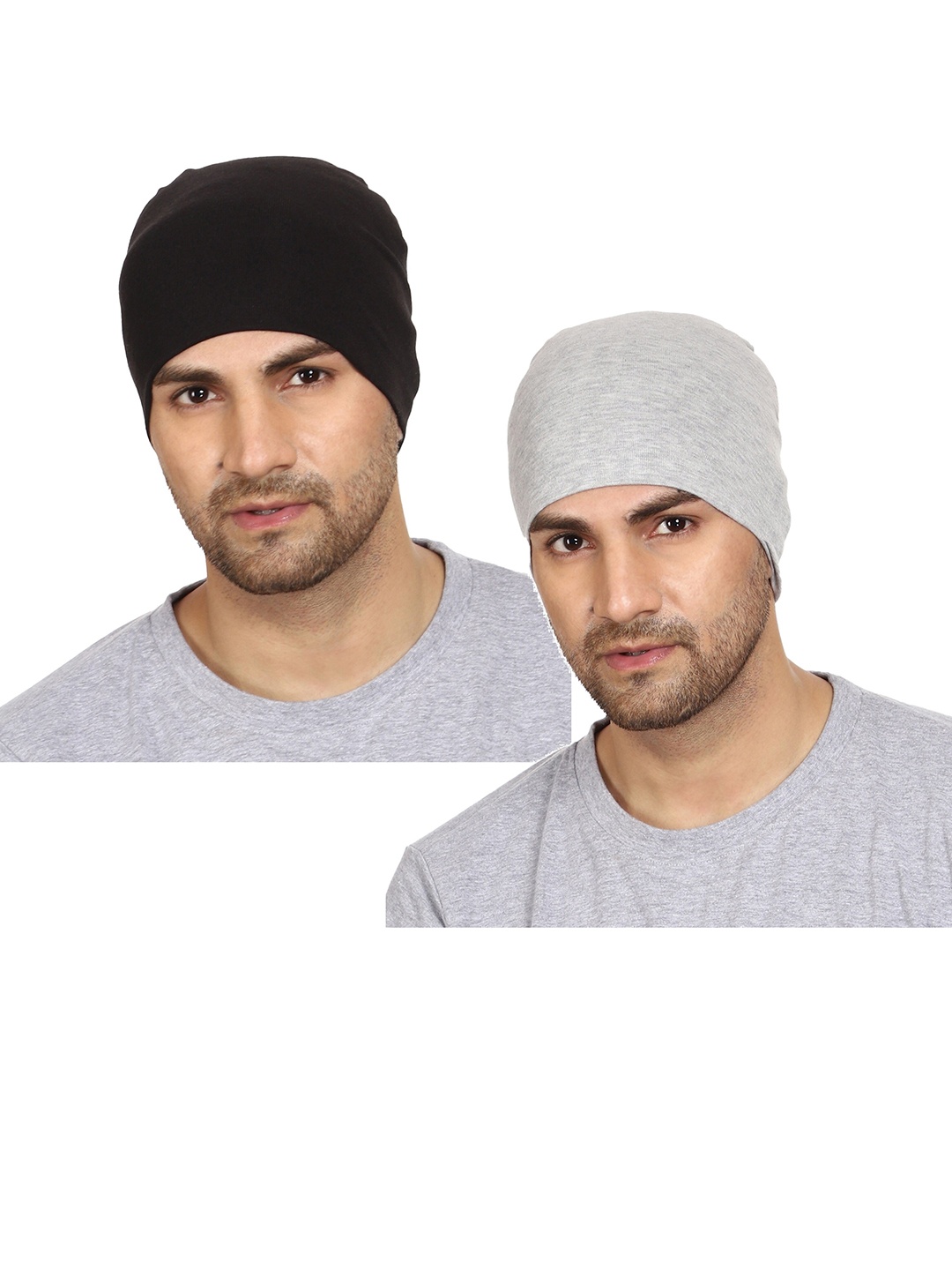 

Gajraj Pack of 2 Cotton Beanie, Grey melange