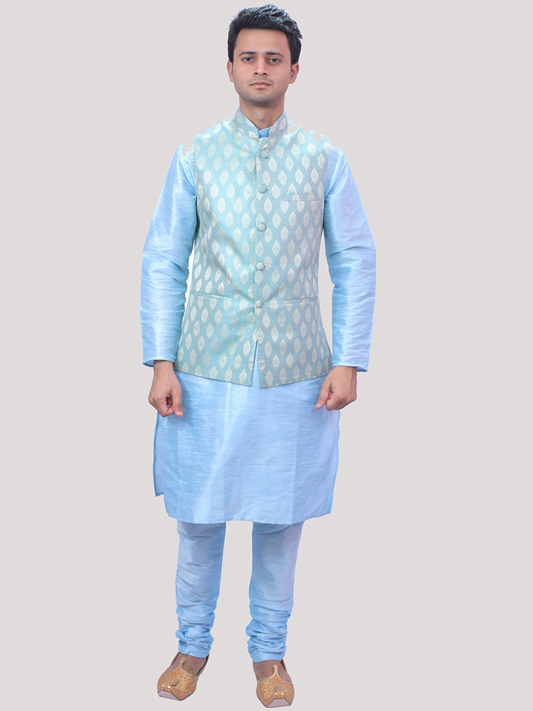 

MAG Ethnic Motifs Regular Dupion Silk Kurta with Churidar, Blue