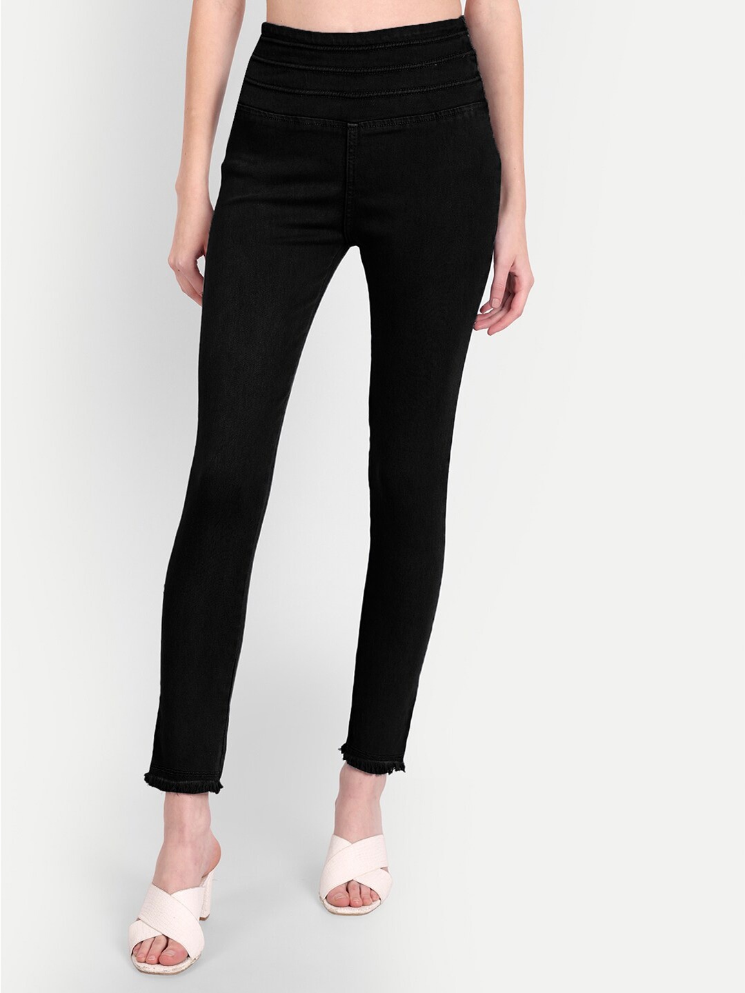 

AngelFab Women Cotton Denim Jeggings, Black