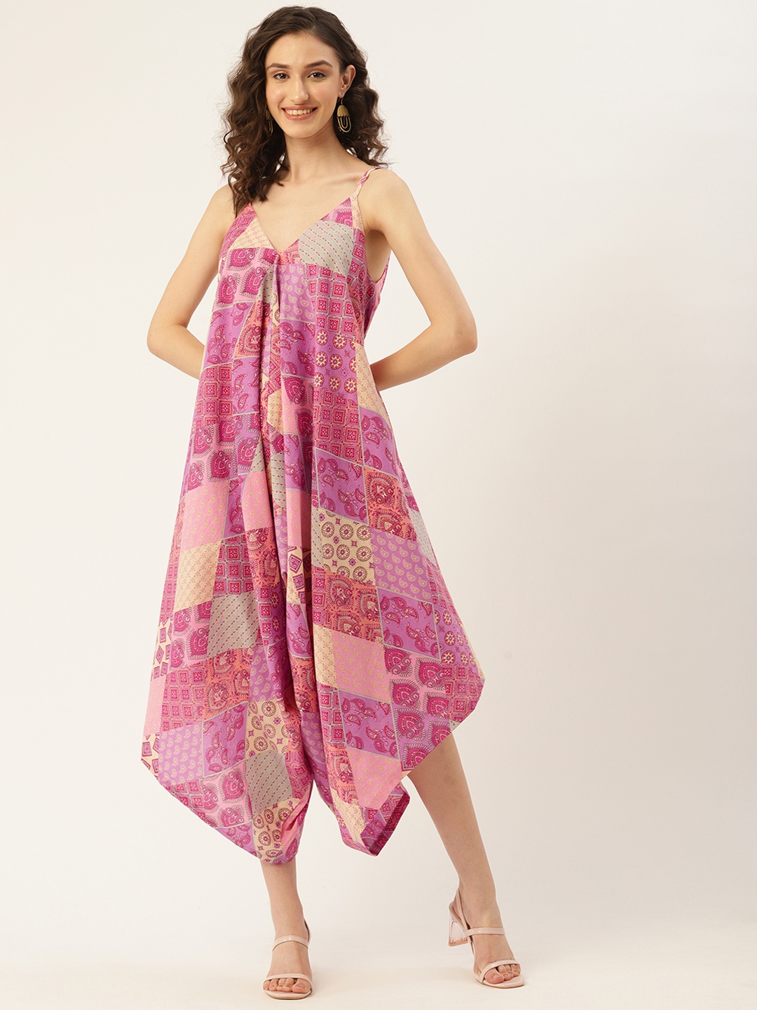 

Jaipur Morni Pure Cotton Printed Culotte Jumpsuit, Purple