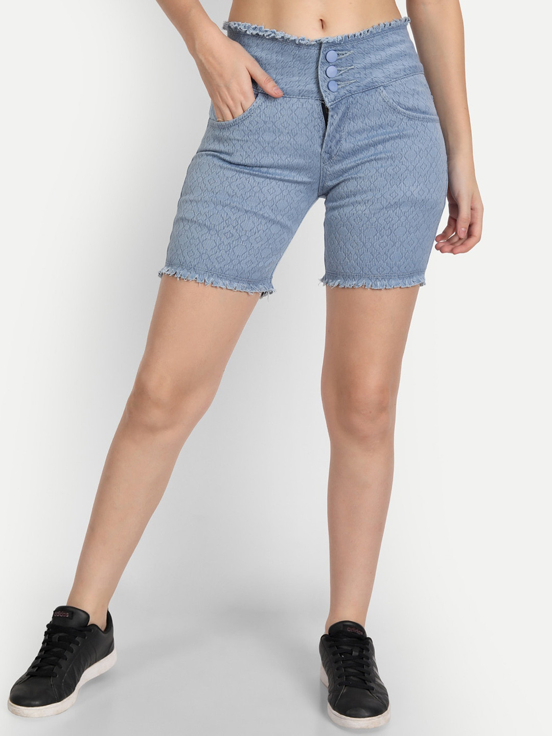 

AngelFab Women Washed High-Rise Denim Shorts, Blue