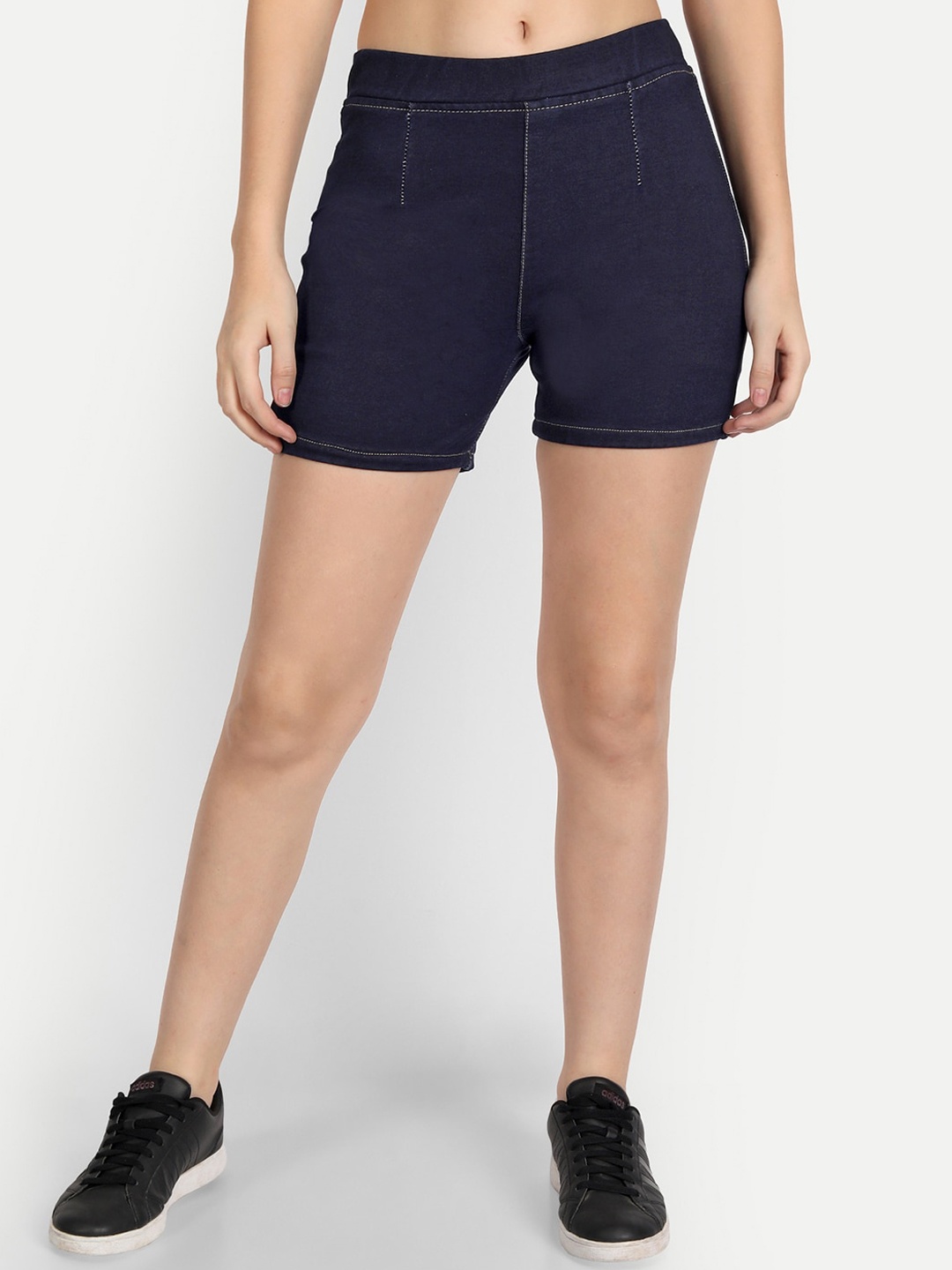 

AngelFab Women High-Rise Denim Shorts, Navy blue