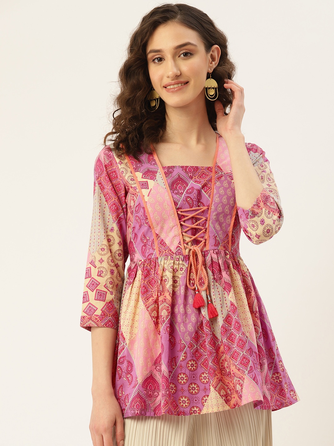 

Jaipur Morni Pure Cotton Print Ethnic Cotton Top, Purple