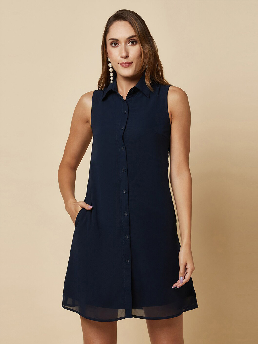 

RAASSIO Georgette Shirt Dress, Blue