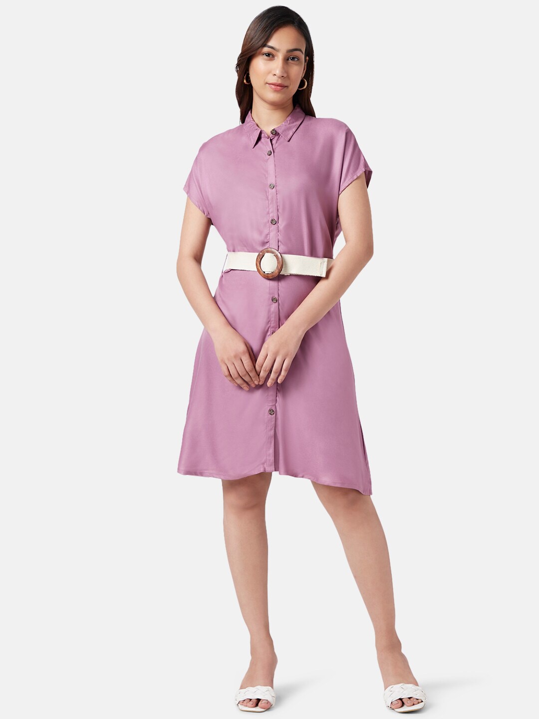 

Honey by Pantaloons Extended Sleeves Shirt Dress With Belt, Mauve