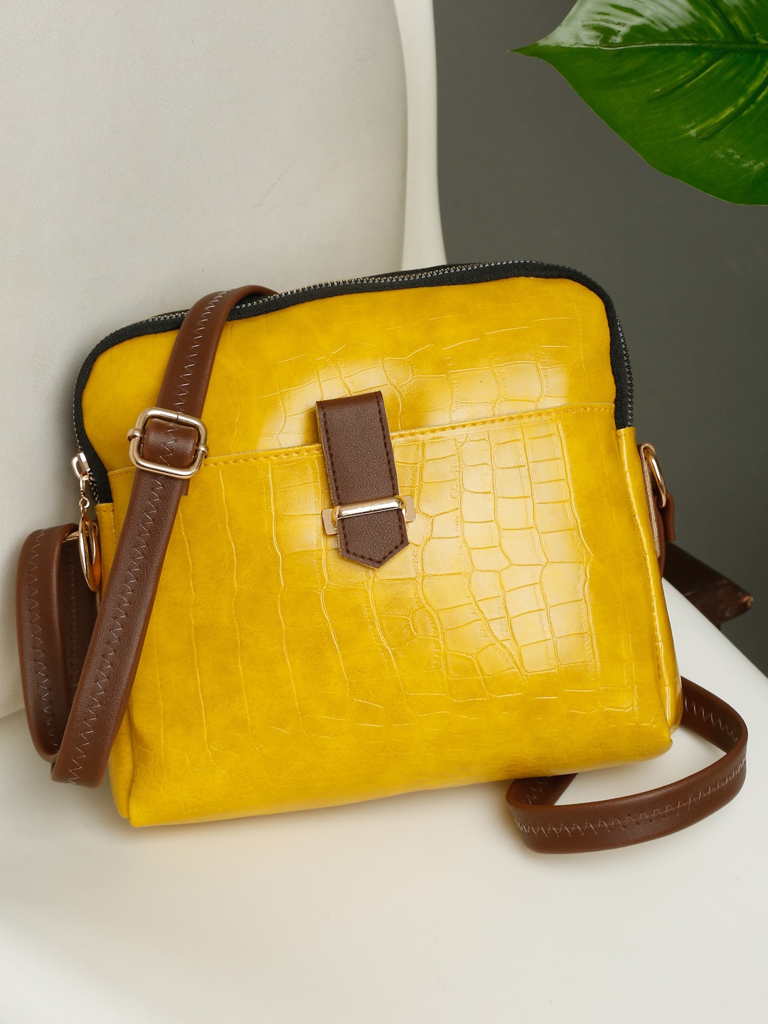 

Apsis Textured Structured Sling Bag, Yellow