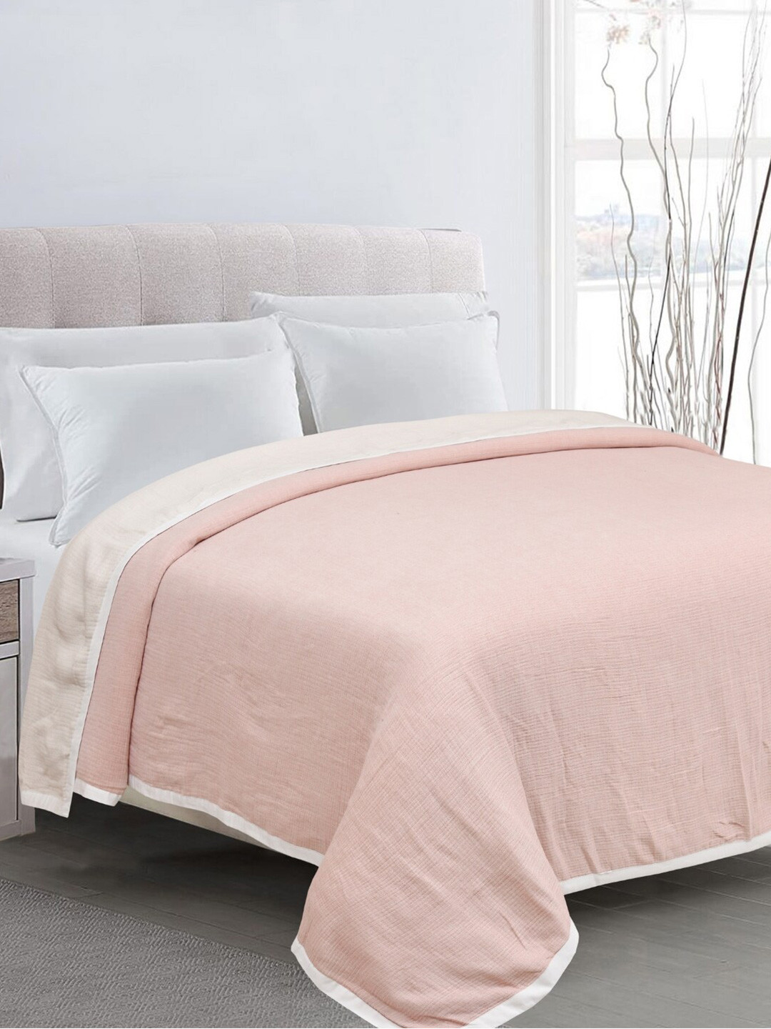 

haus & kinder Matelasse Peach-Coloured & Beige AC Room 233 GSM Cotton Double Bed Blanket