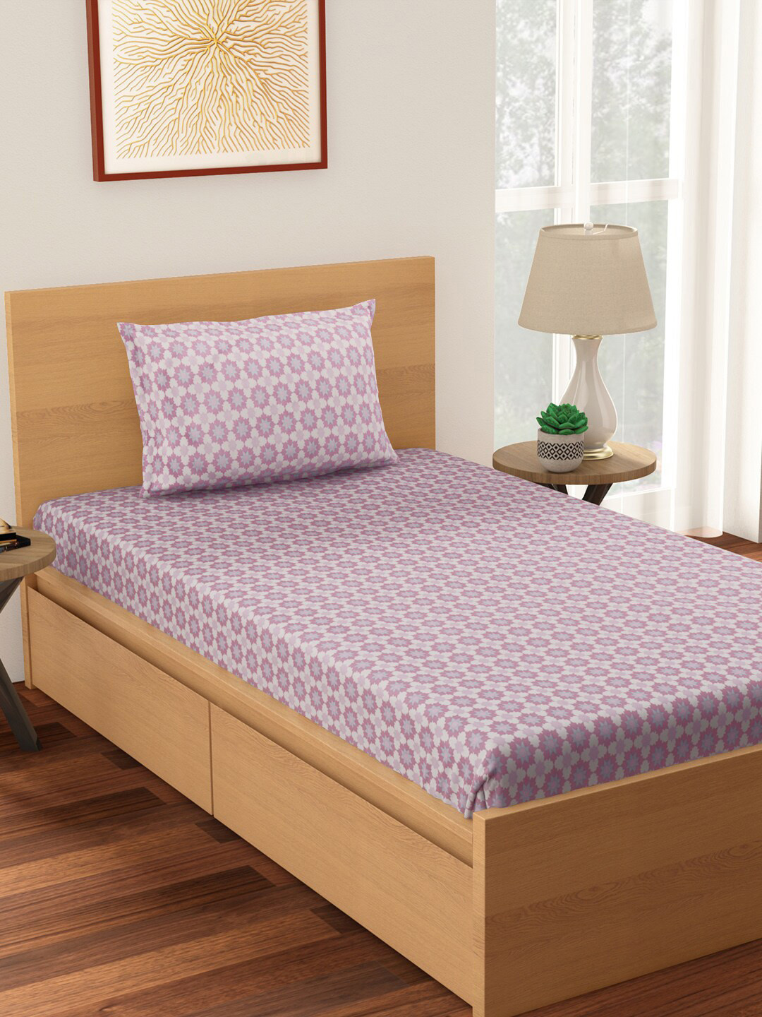 

Living scapes by Pantaloons Pink & White Ethnic Motifs Single Bedsheet &1 Pillow Covers