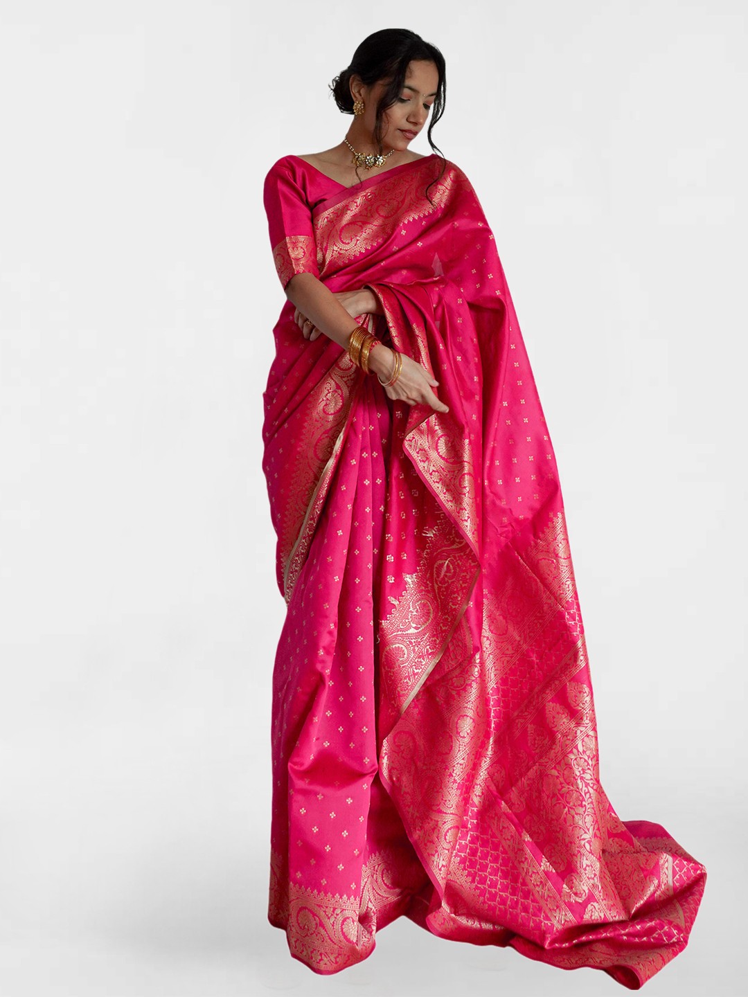 

KALINI Ethnic Motifs Woven Design Zari Banarasi Saree, Pink