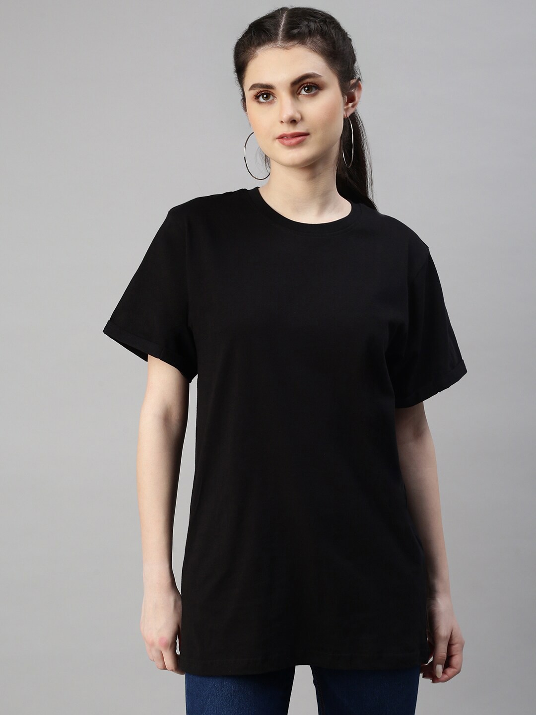 

Kryptic Longline Loose Fit Pure Cotton T-shirt, Black