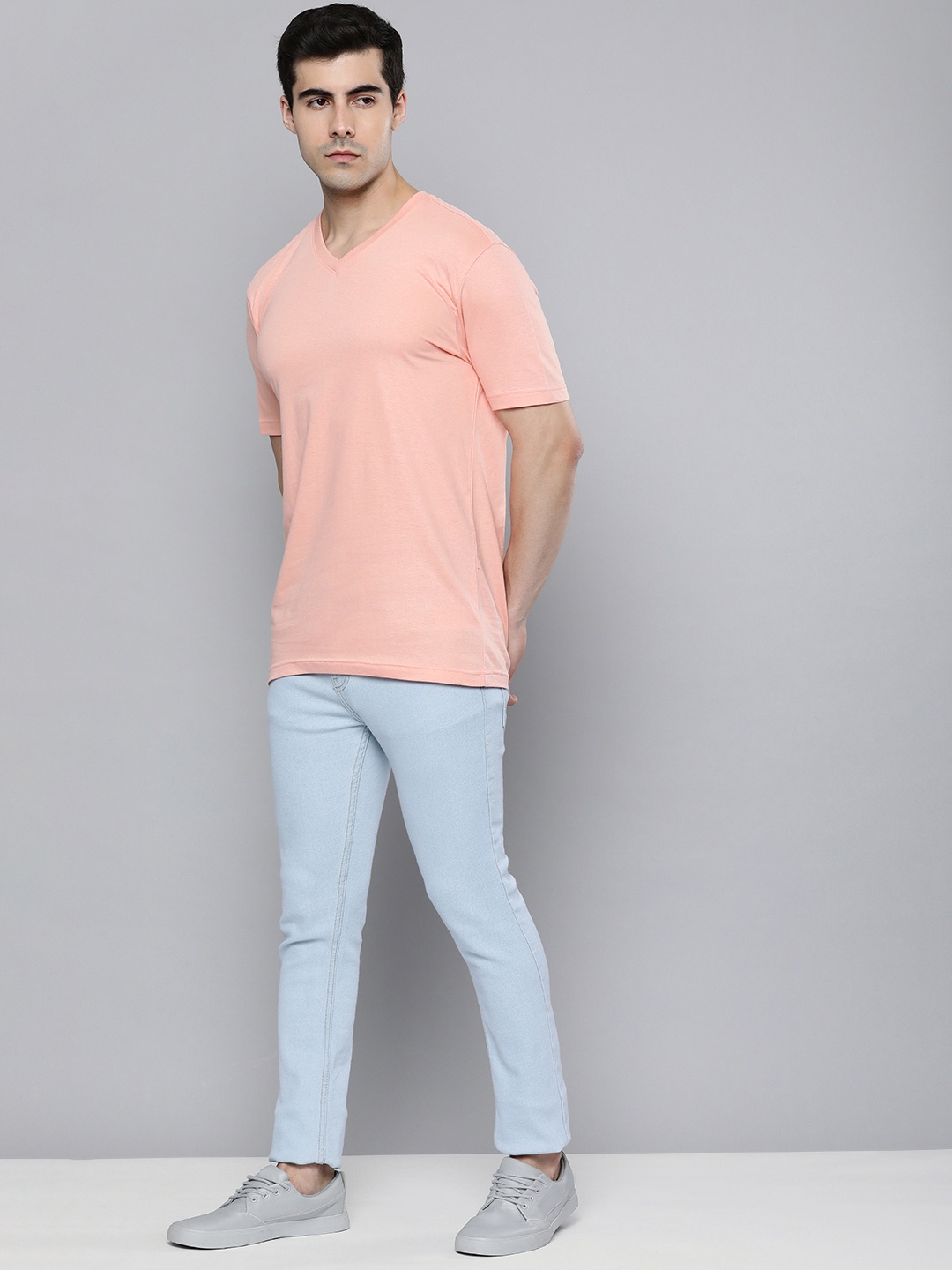 

ether Men Regular Fit V-Neck T-shirt, Coral