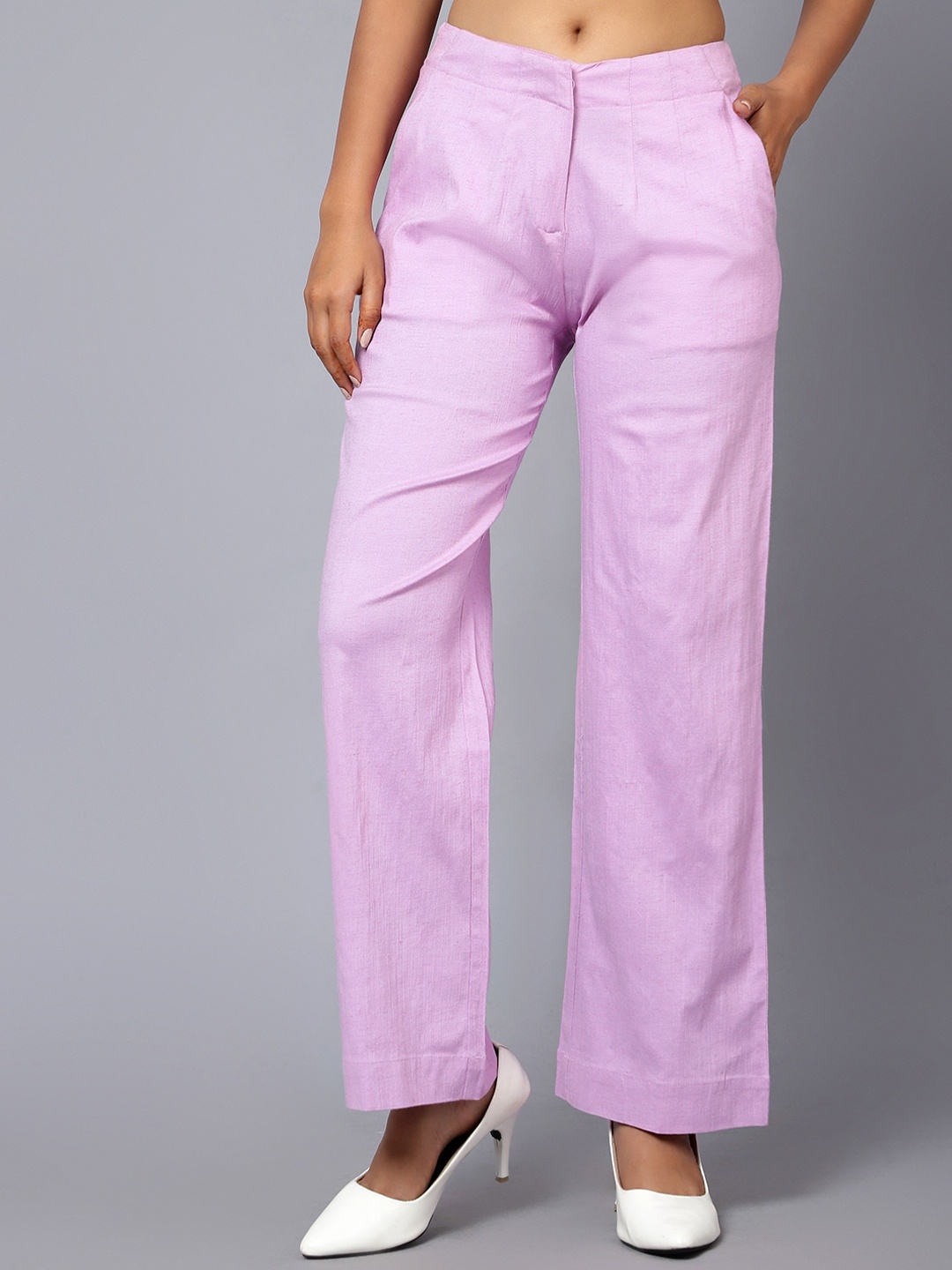 

Bani Women Women Smart Straight Fit Cotton Parallel Trousers, Lavender