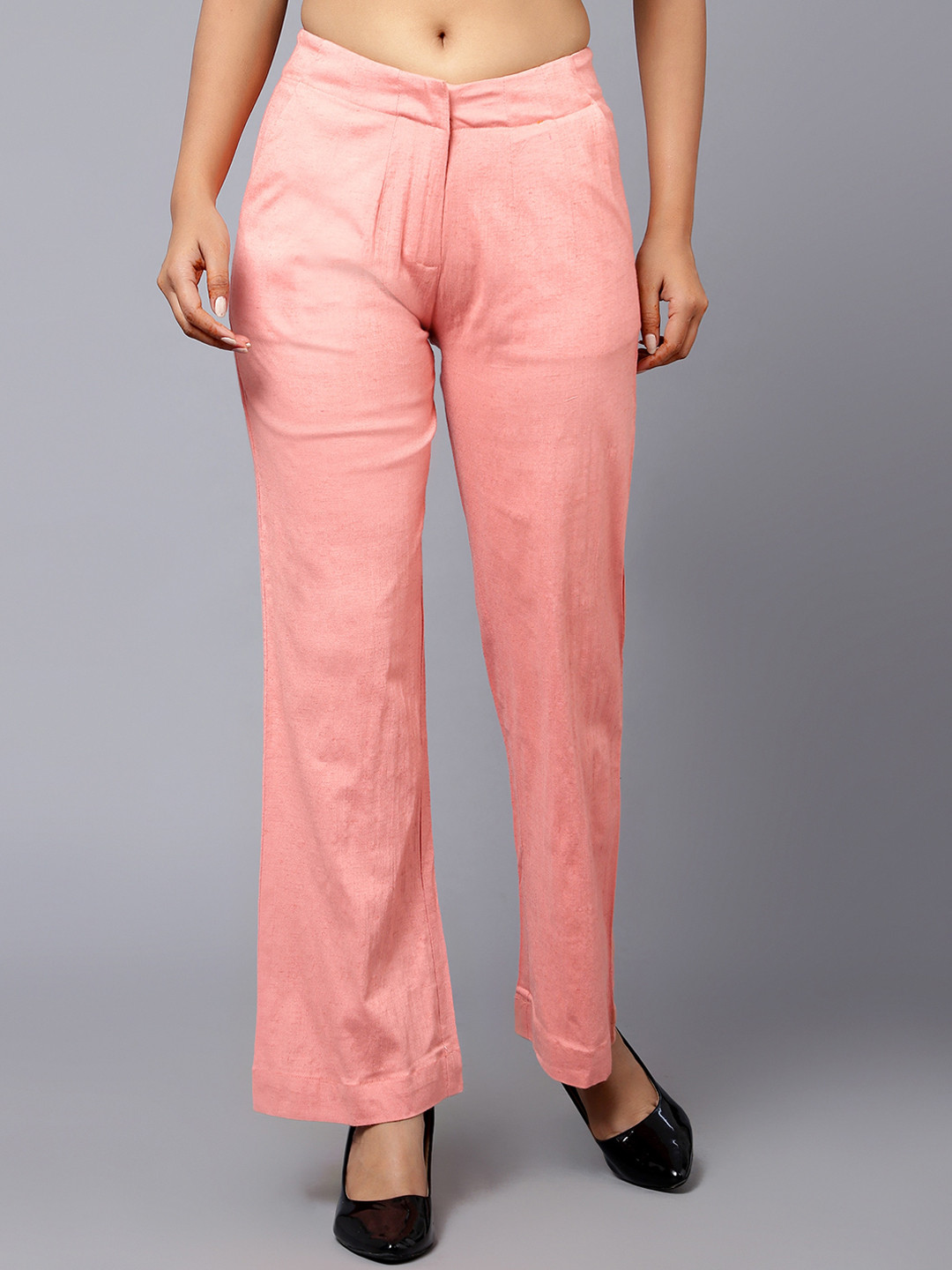 

Bani Women Women Smart Straight Fit Cotton Parallel Trousers, Peach