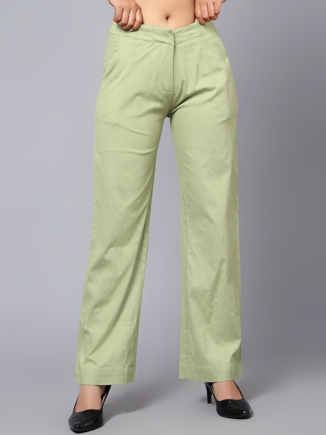 

Bani Women Women Smart Straight Fit Cotton Parallel Trousers, Sea green