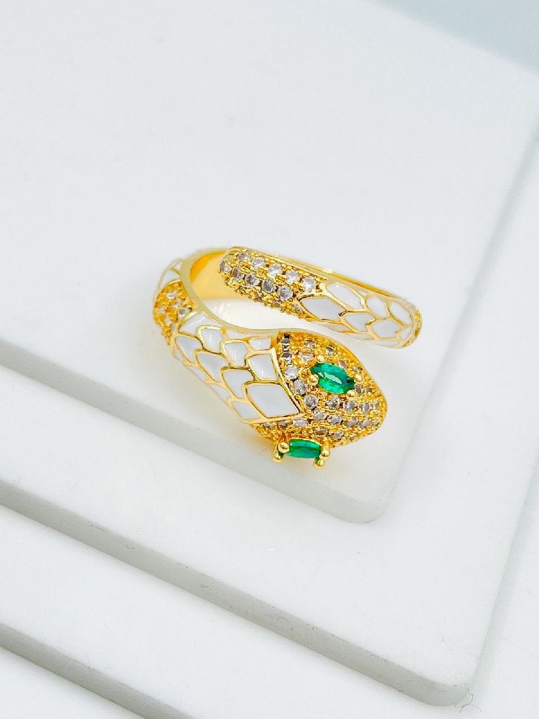 

ZIVOM Gold-Plated CZ Studded Snake Design Adjustable Finger Ring, White