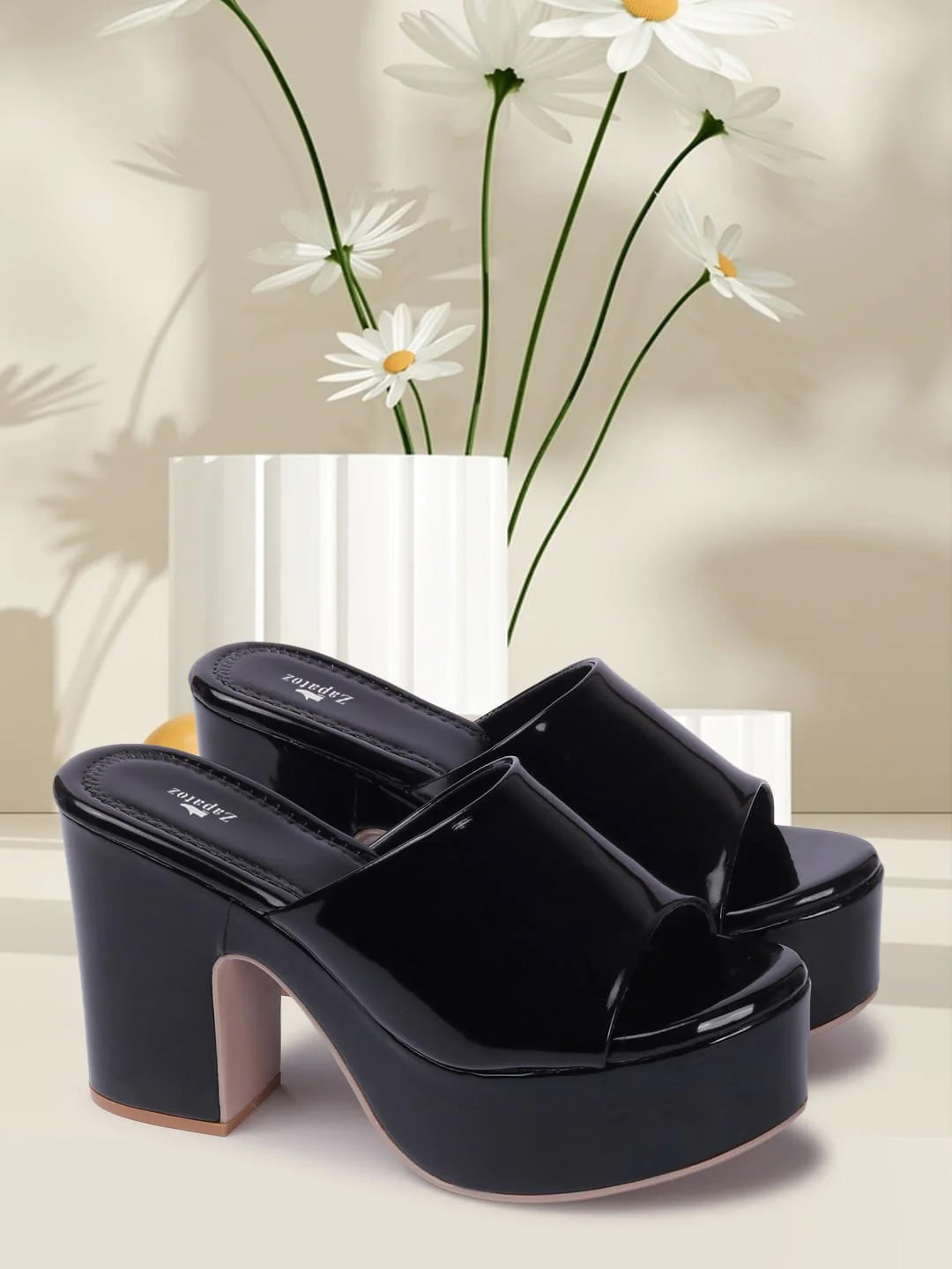 

Alishtezia Open Back Block Platform Heels, Black