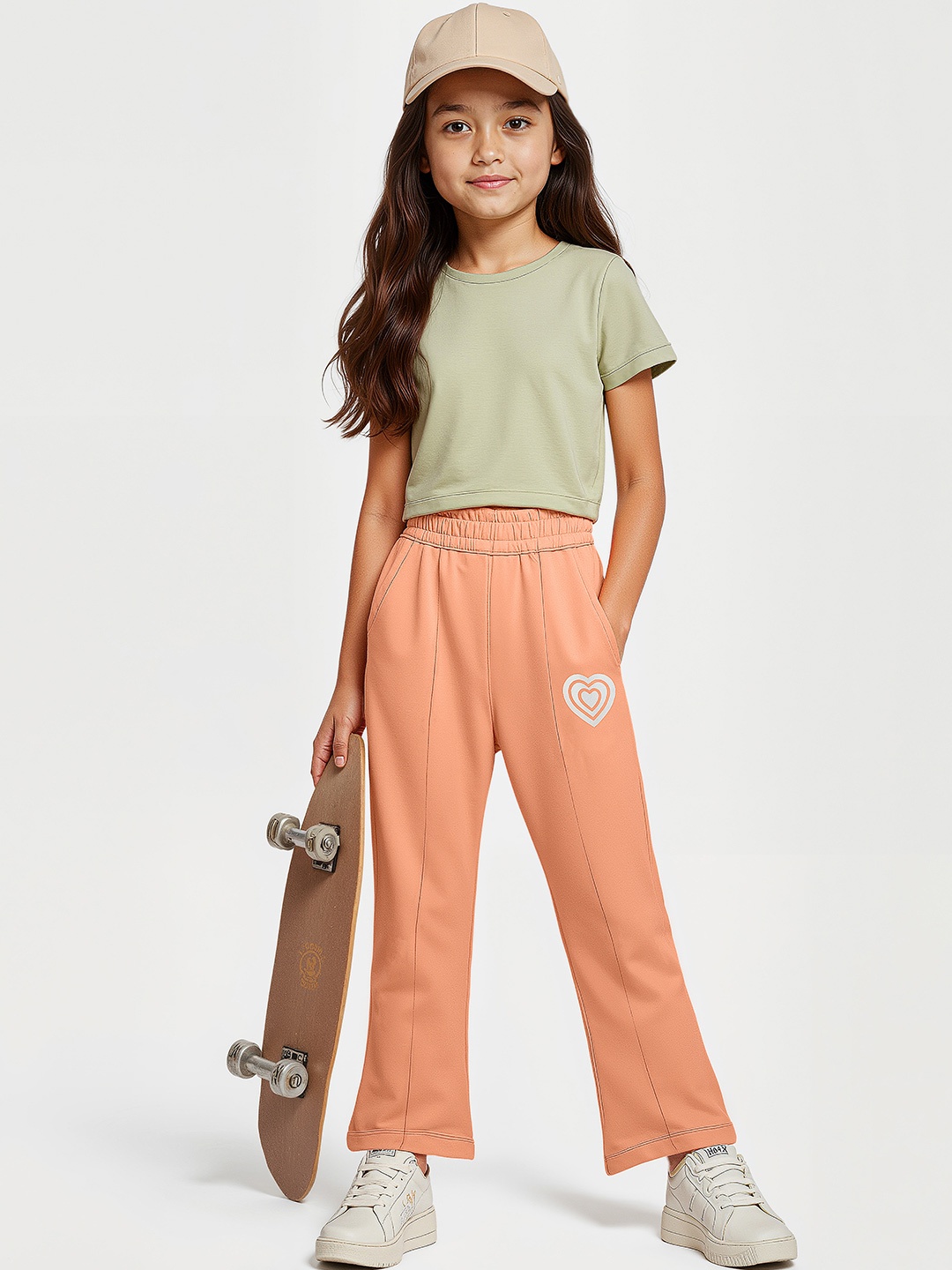 

The Souled Store Girls Straight Fit Mid-Rise Cotton Track Pants, Peach