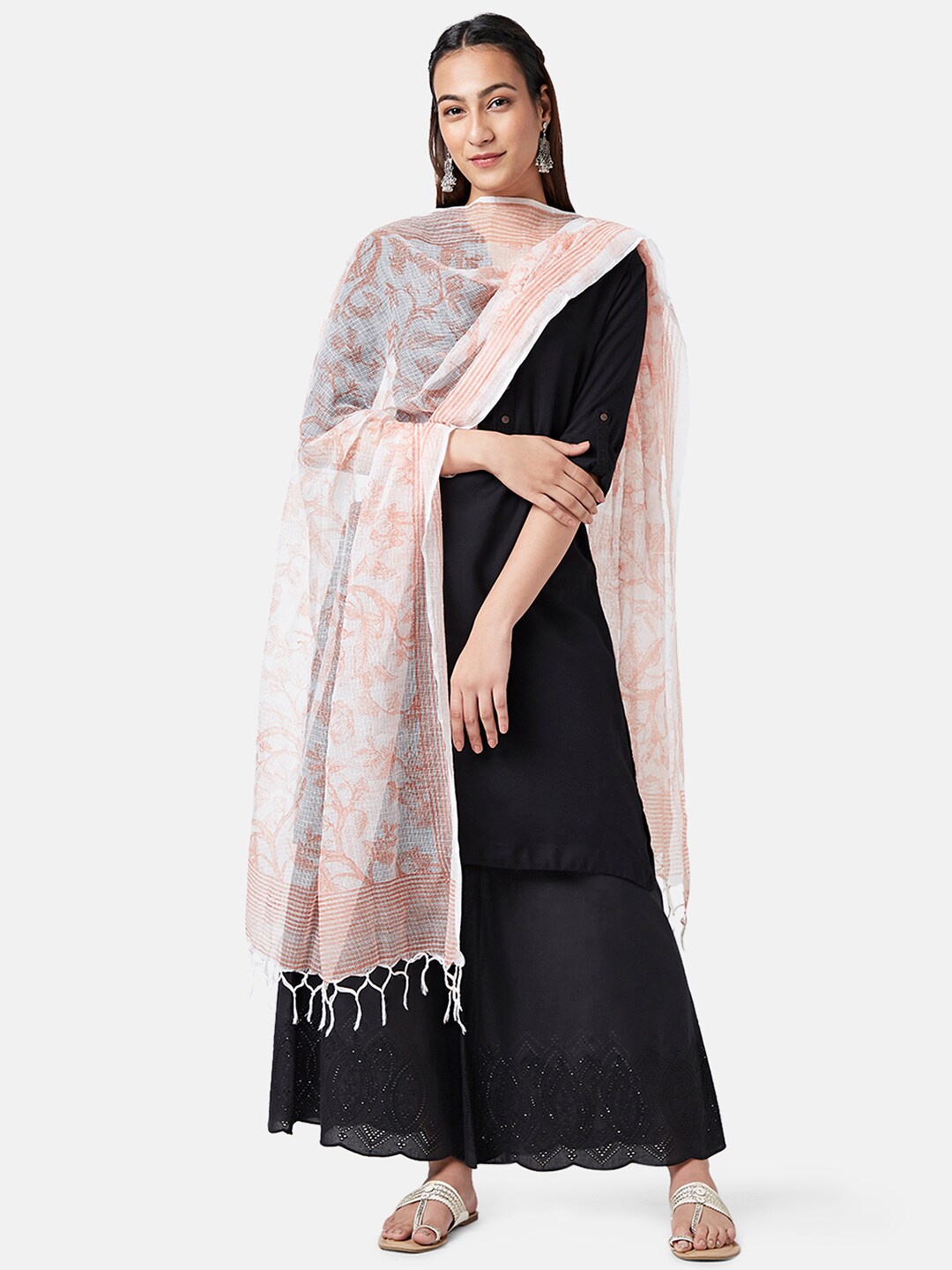 

RANGMANCH BY PANTALOONS Floral Printed Dupatta, Peach