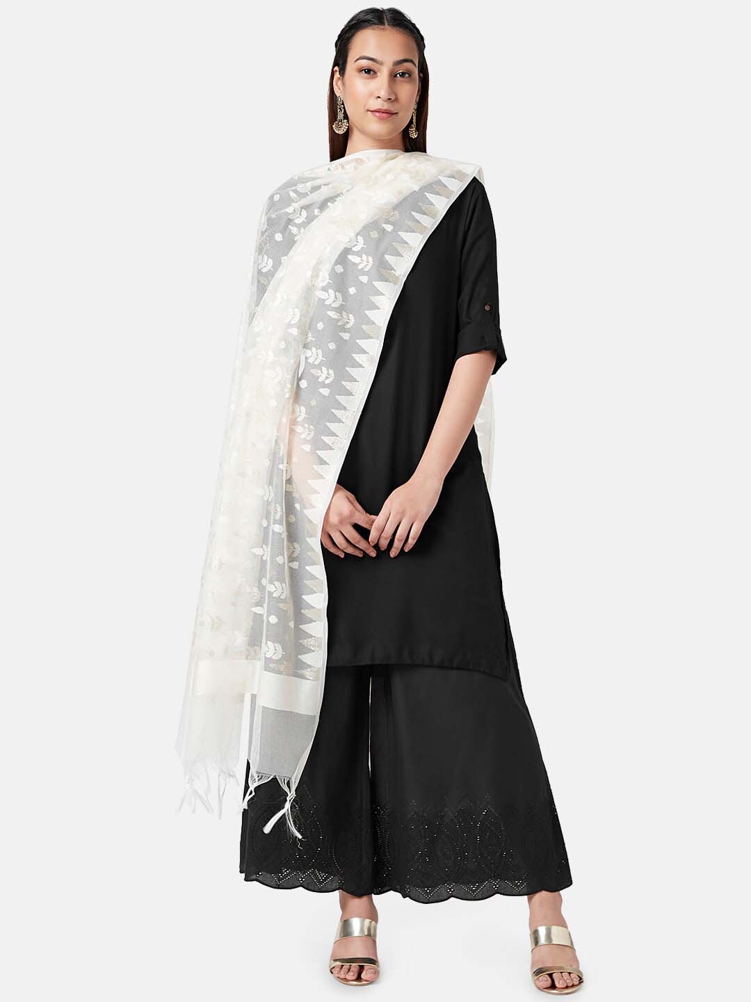 

RANGMANCH BY PANTALOONS Ethnic Motifs Woven Design Cotton Dupatta, Off white