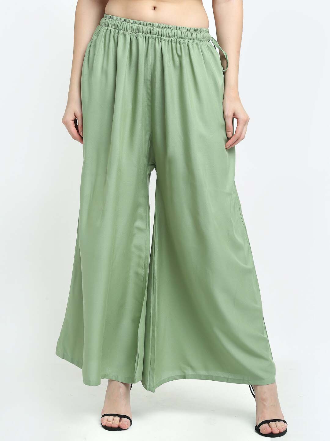 

TAG 7 Women Flared Regular Palazzos, Green