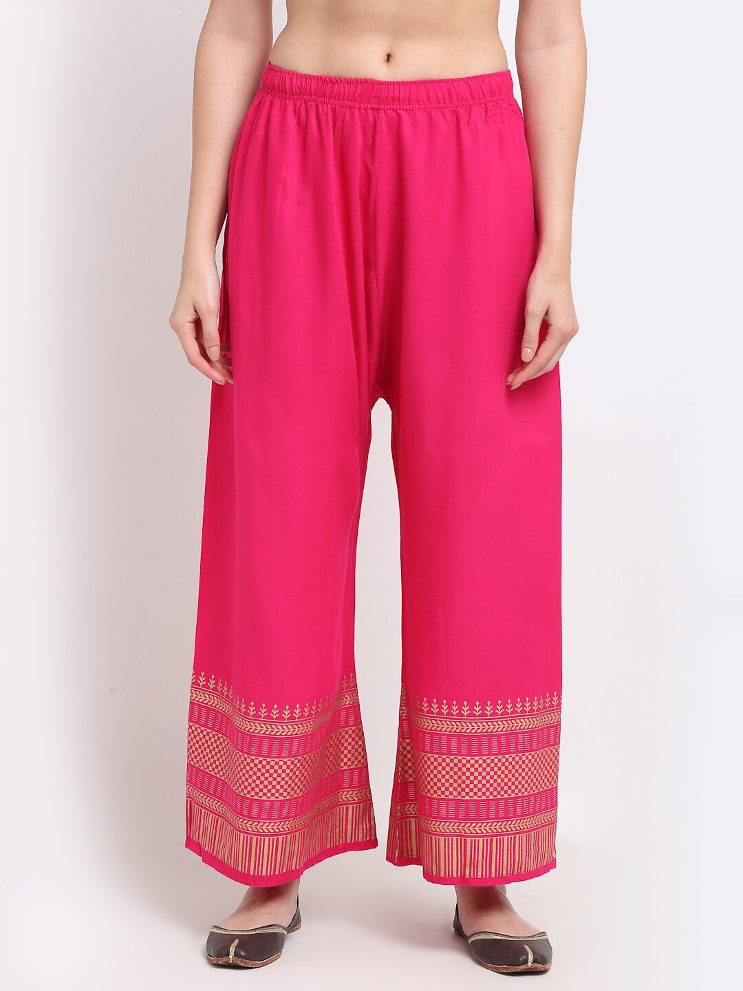 

TAG 7 Women Hem Design Flared Ethnic Palazzos, Pink