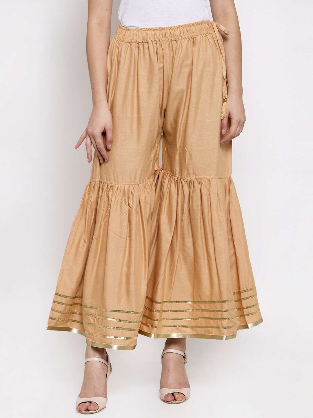 

TAG 7 Women Flared Regular Palazzos, Beige