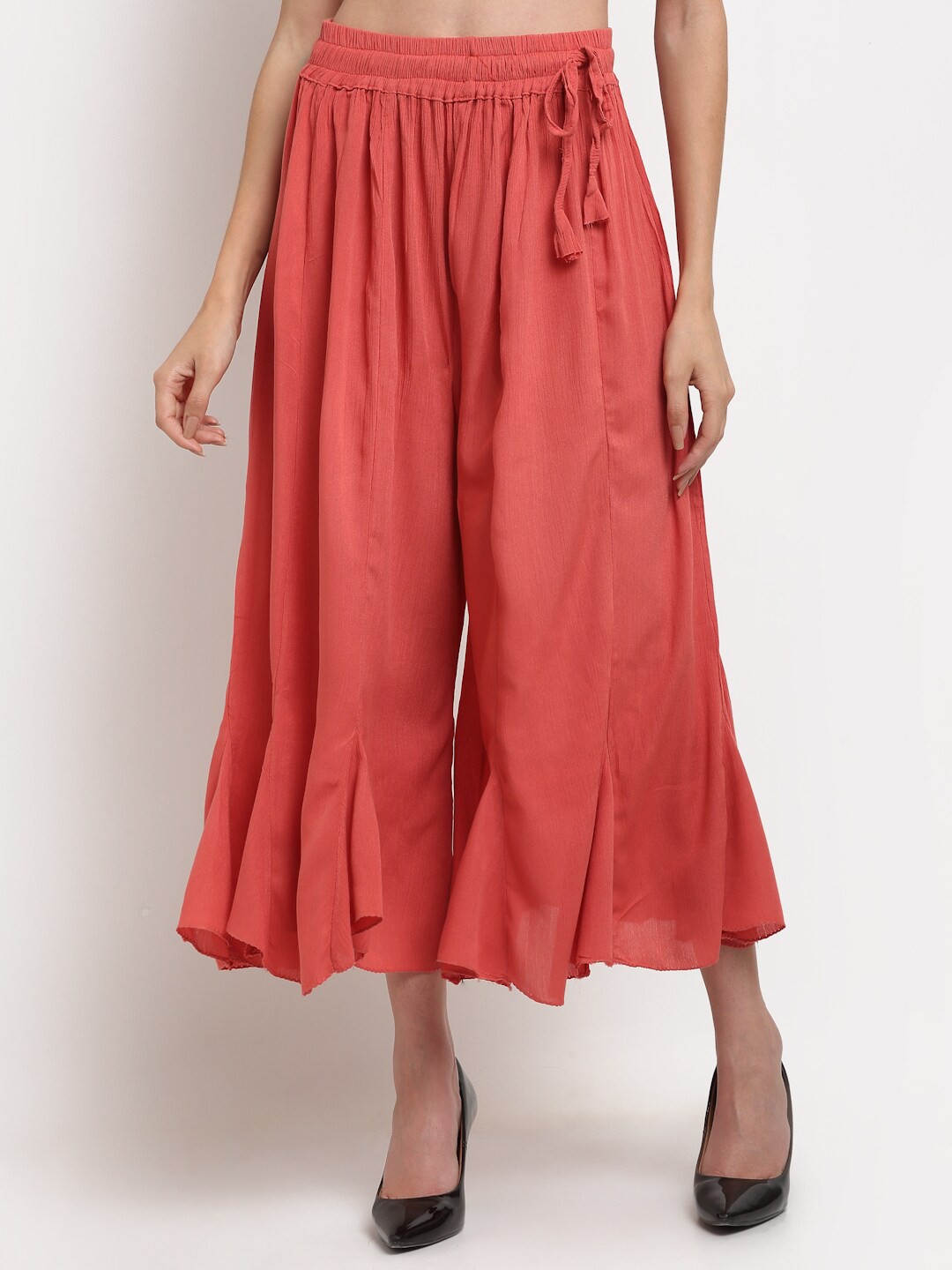 

TAG 7 Women Flared Regular Palazzos, Peach